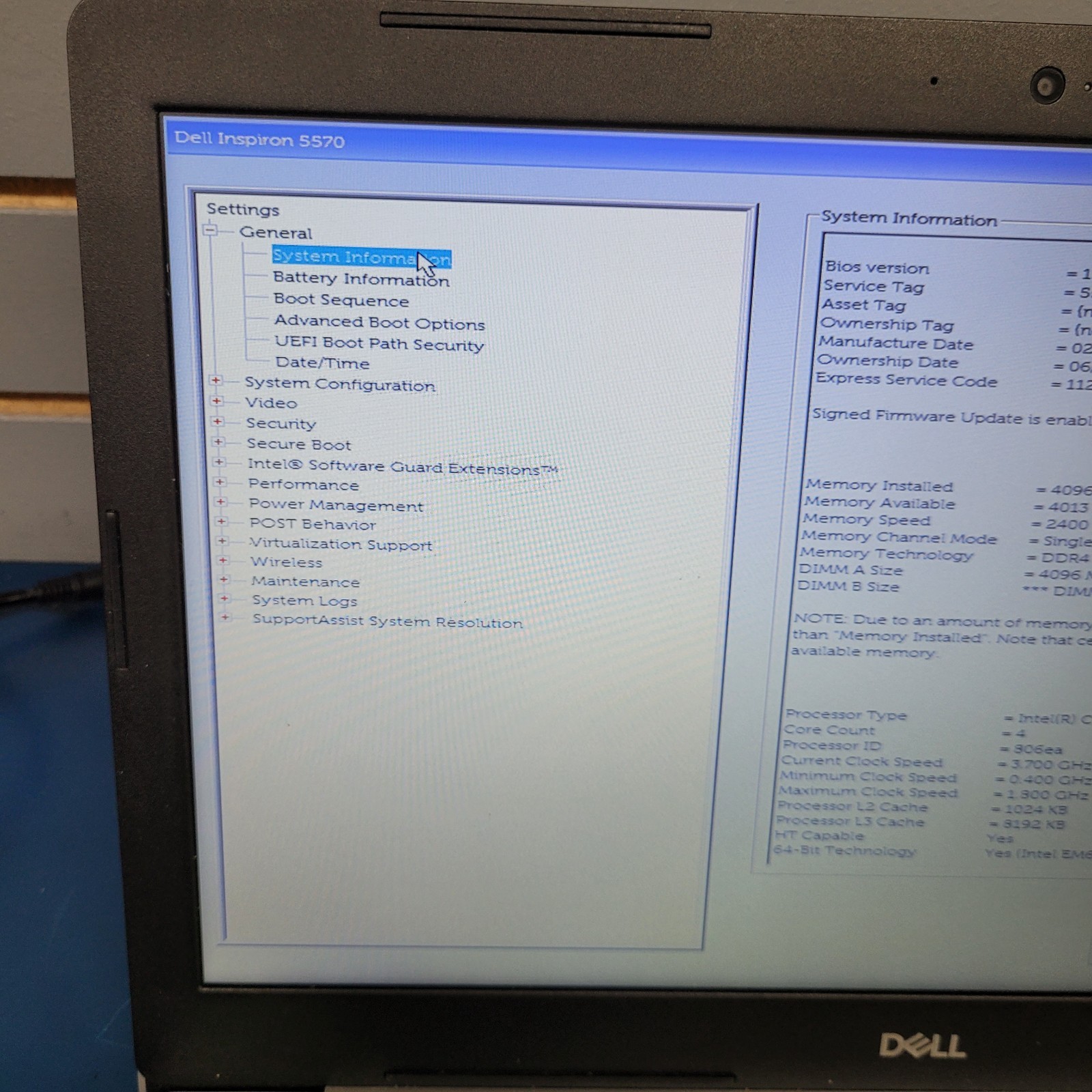 Dell Inspiron 15 5570 15.6″ Core i7-8550u @1.80GHz / 4 GB RAM – NO HDD