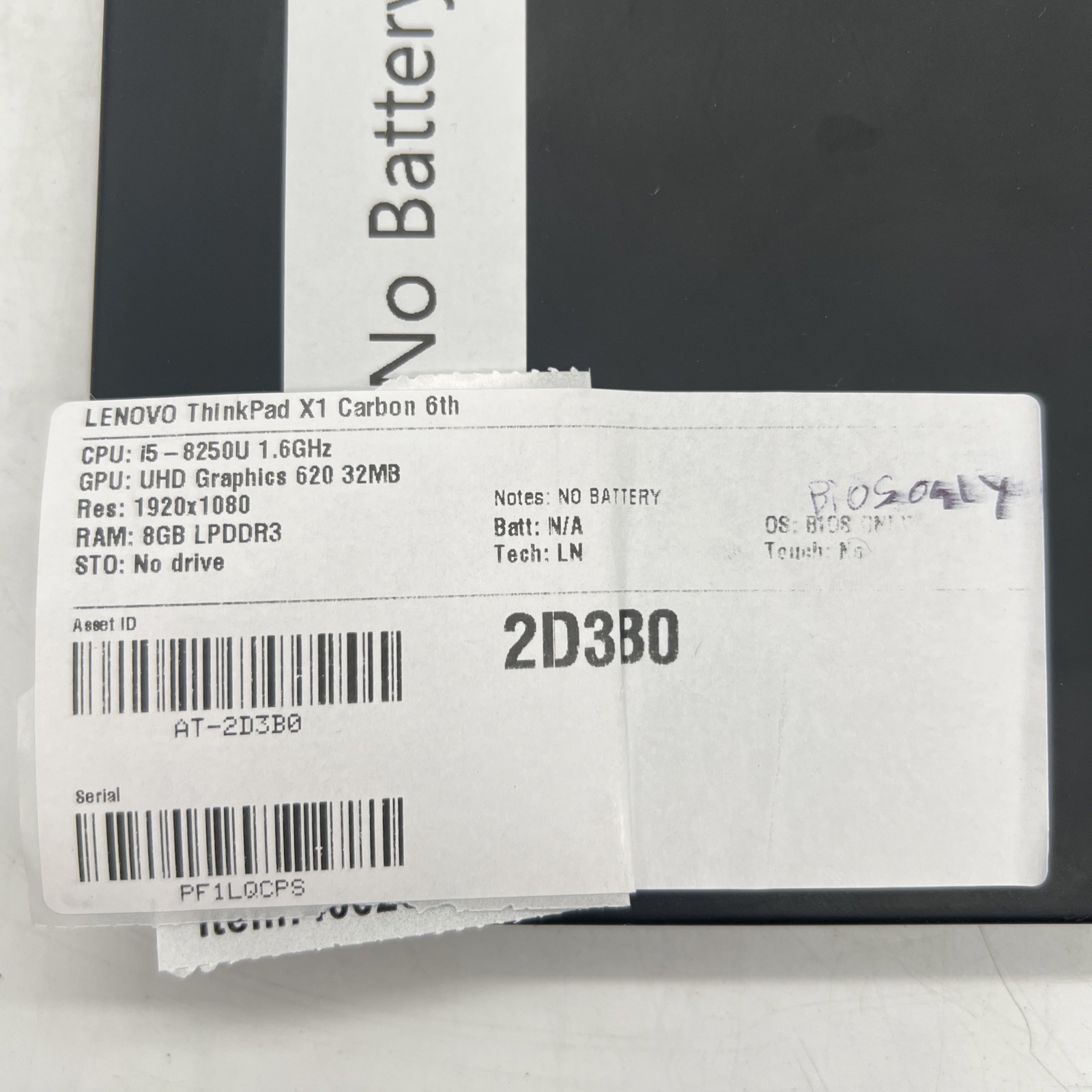 Lenovo ThinkPad X1 Carbon 6th I5 8250U 1.6GHz 8GB RAM No Drive No OS No Battery