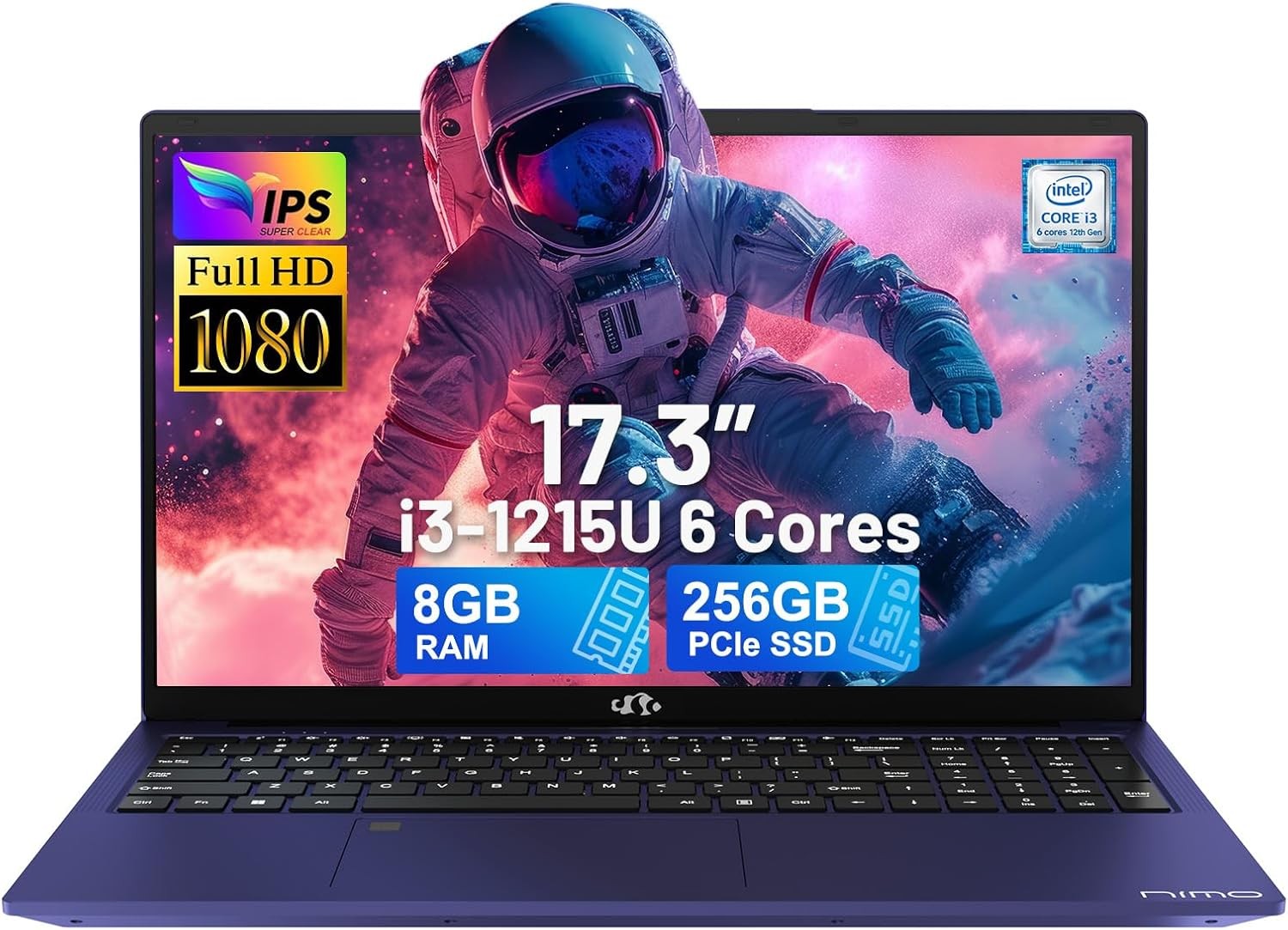NIMO 17.3″ IPS FHD-Laptop, Intel 6 Cores i3-1215U 8GB RAM 256GB SSD Backlit KB