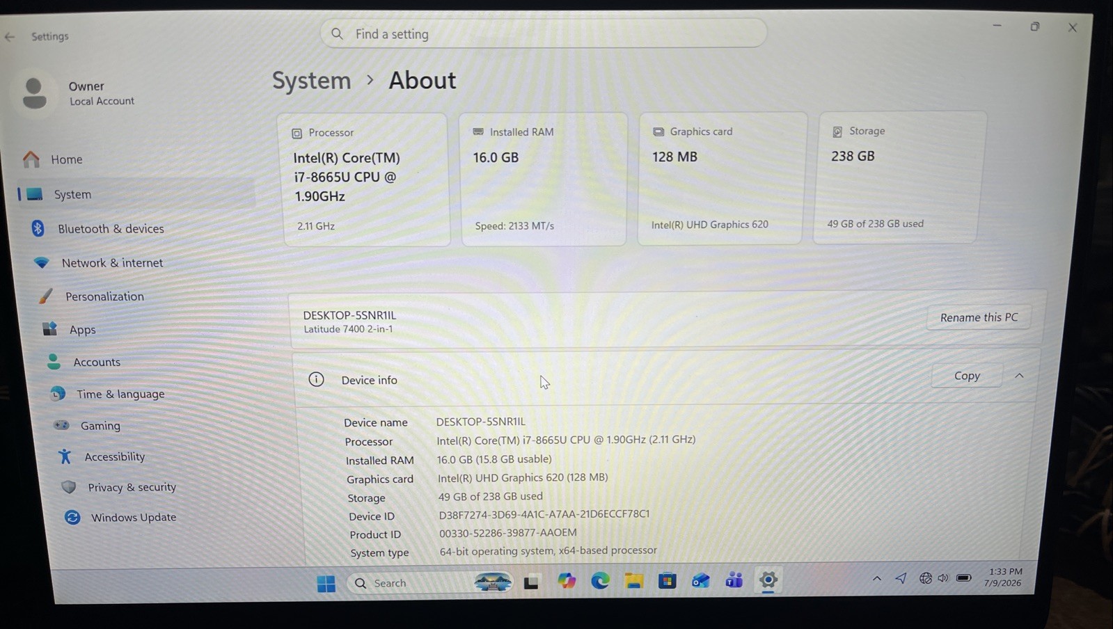 Dell Latitude 7400 2-in-1 14″ i7-8665U@1.9GHz, 16GB RAM, 256GB M2, W11P *READ*