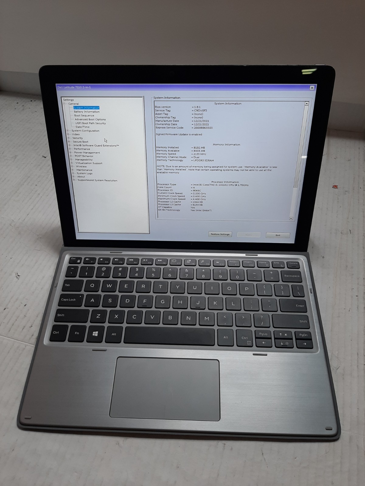 Dell Latitude 7210 2in1 12.3″ i5-10310U 1.7GHz 8GB RAM NO SSD/OS #97