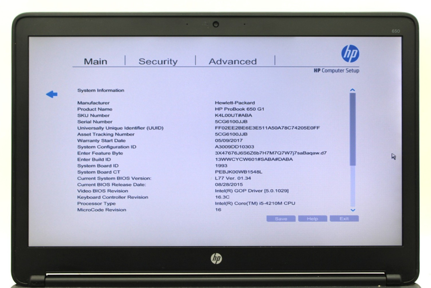 HP ProBook 650 G1 i5-4310M@2.7GHz 4GB DDR3 NO STORAGE OR OS *USED/TESTED*