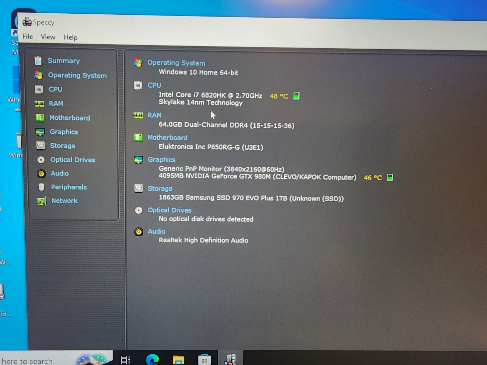 Eluktronics Clevo Gaming Laptop P650RG-G i7-6820HK GTX 980M 64GB RAM 2TB NVME