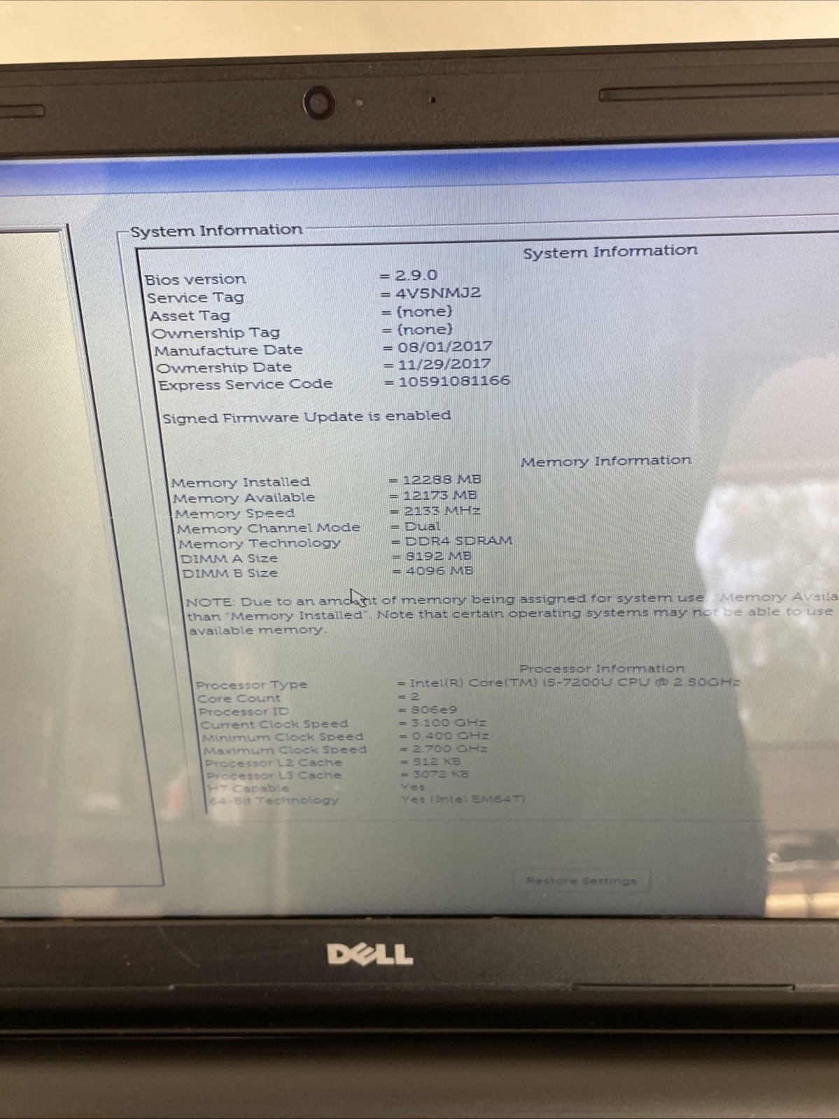 Dell Inspiron 15 3567 | Intel i5-7200U 2.50GHz | 12GB RAM | No HDD | Bad Screen