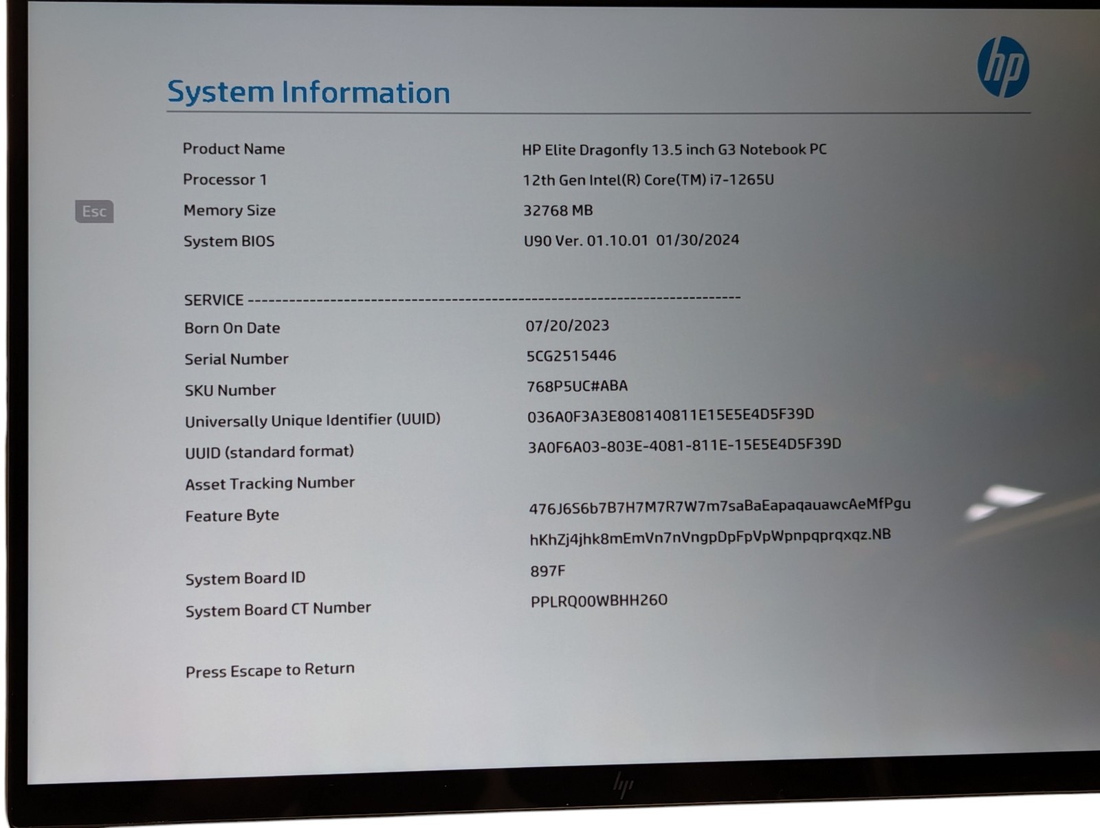 HP Elite Dragonfly G3 i7 13.5″ 32GB RAM 512GB SSD – Grade D