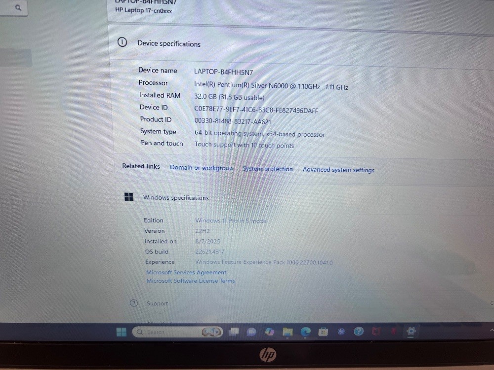 Hp Laptop 17-CN0001T 17.3″ 1TB SSD, 32GB RAM, INTEL PENTIUM N6000
