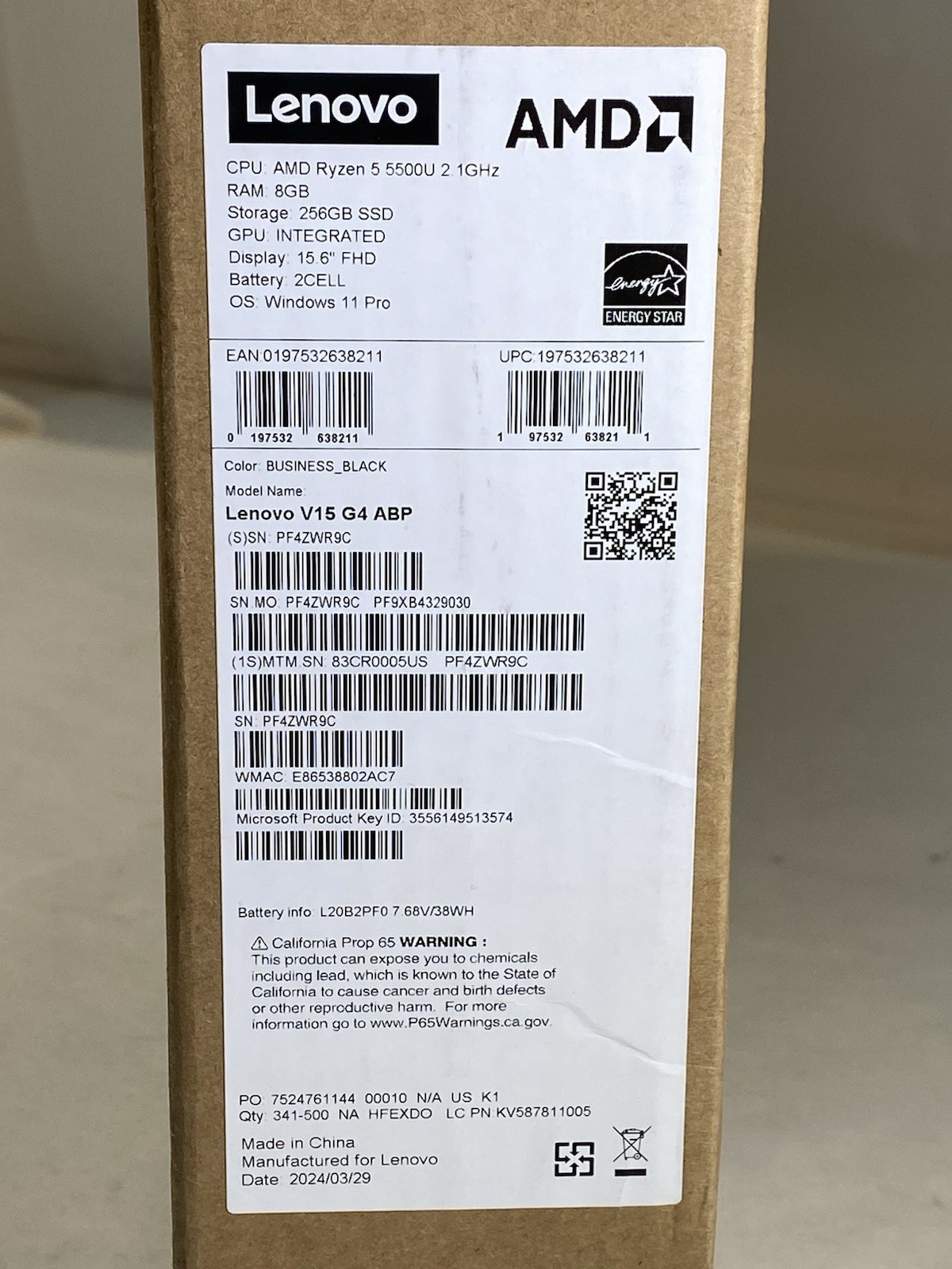 Lenovo V15 G4 ABP 8GB RAM 256GB 15.6″ OS Windows 11 Pro Laptop