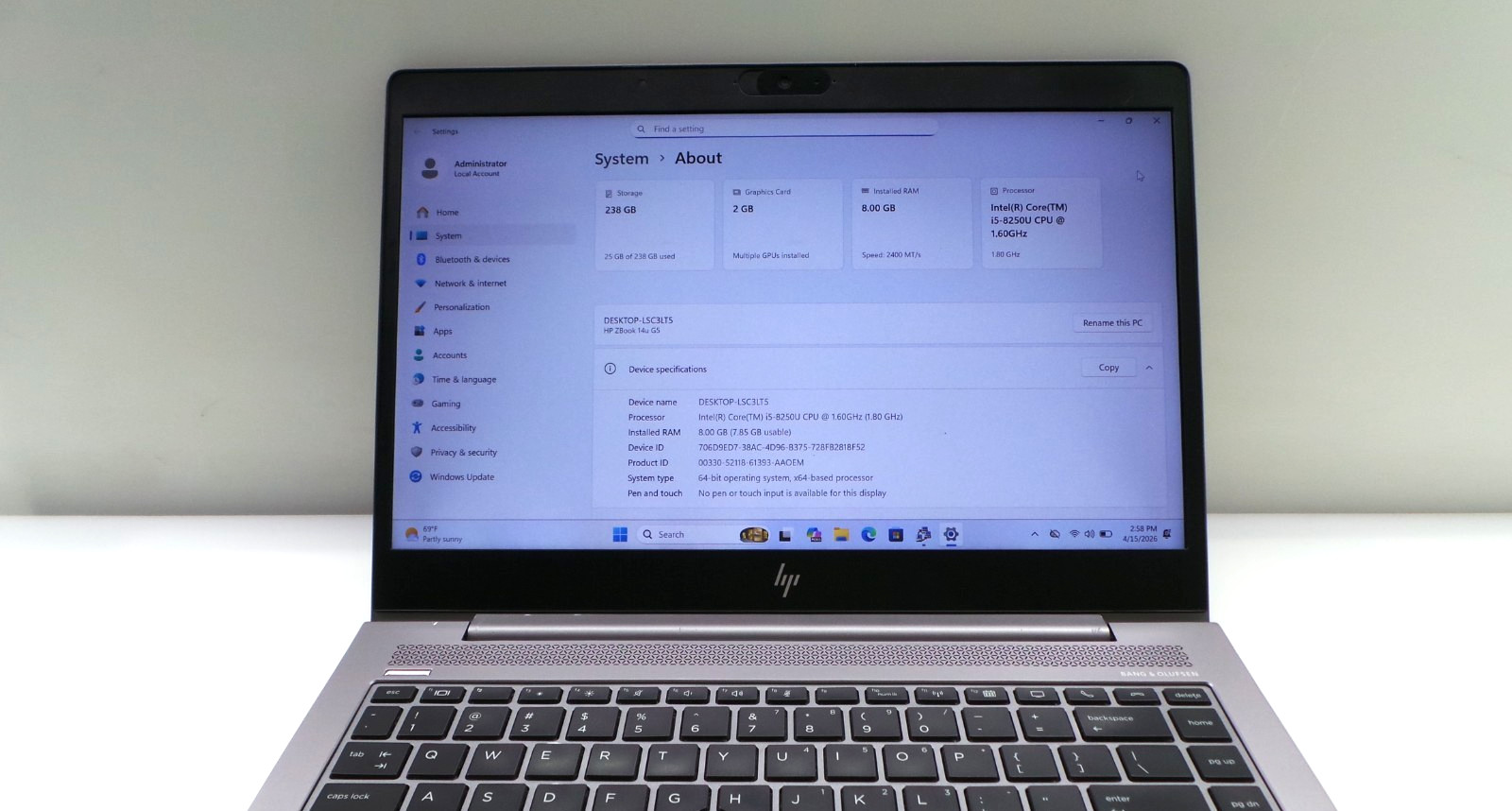 HP ZBook 14u G5 | 14″ | i5-8265U 1.60GHz | 8GB RAM 256GB NVMe | WIN 11 PRO