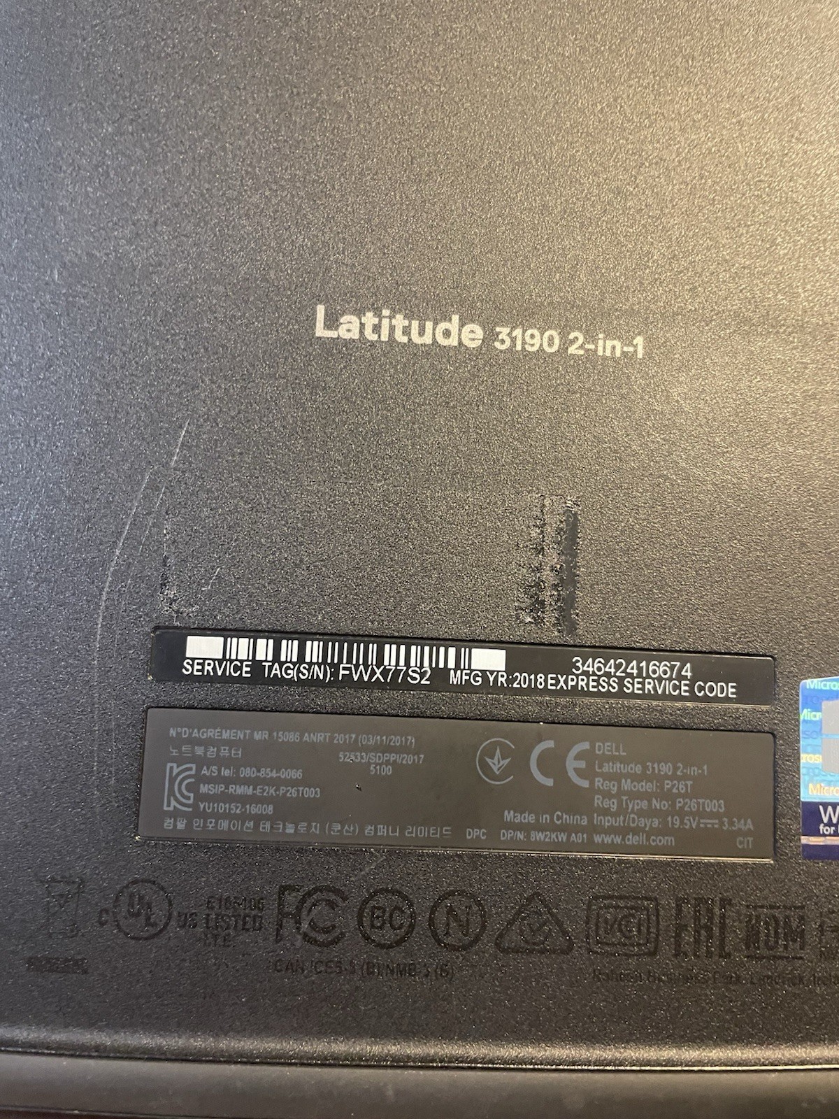 Dell Latitude P26T P26T003 3190 2 in 1 11.6″ – Bottom Of Laptop Only