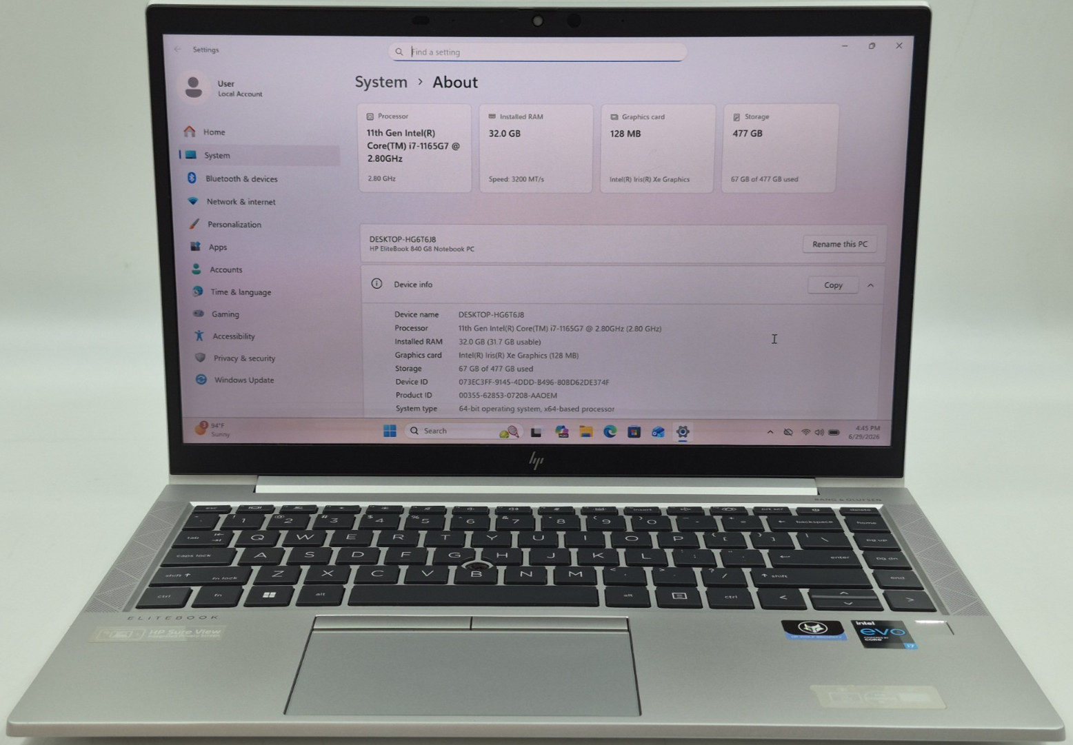 HP EliteBook 840 G8 Laptop i7-1165G7 2.80GHz 32GB RAM 512GB NVMe SSD Win 11 Pro