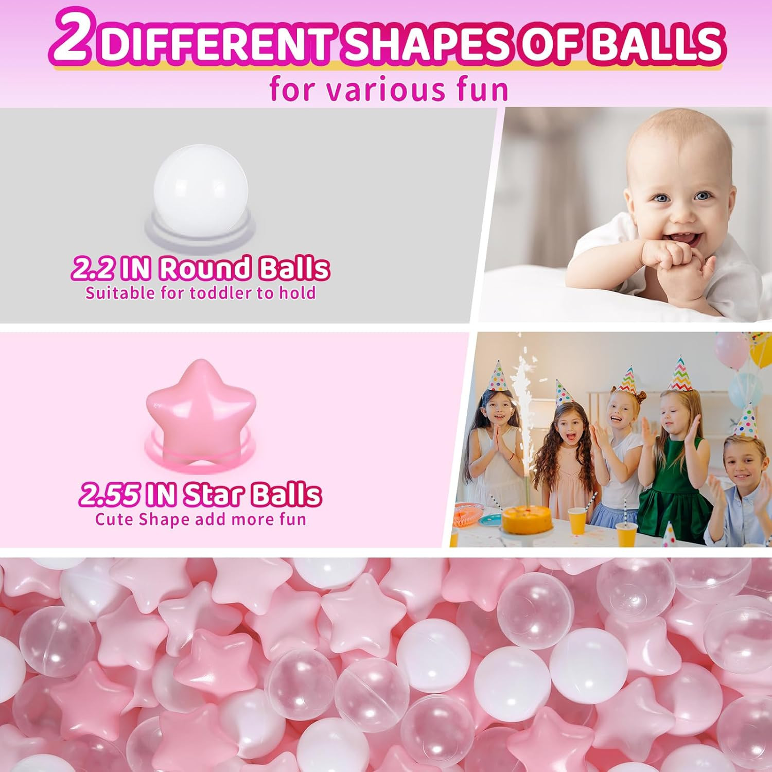 Ball Pit Balls 50 100 200 500, Star Shapes for Babies Kids Playpen Plastic Balls