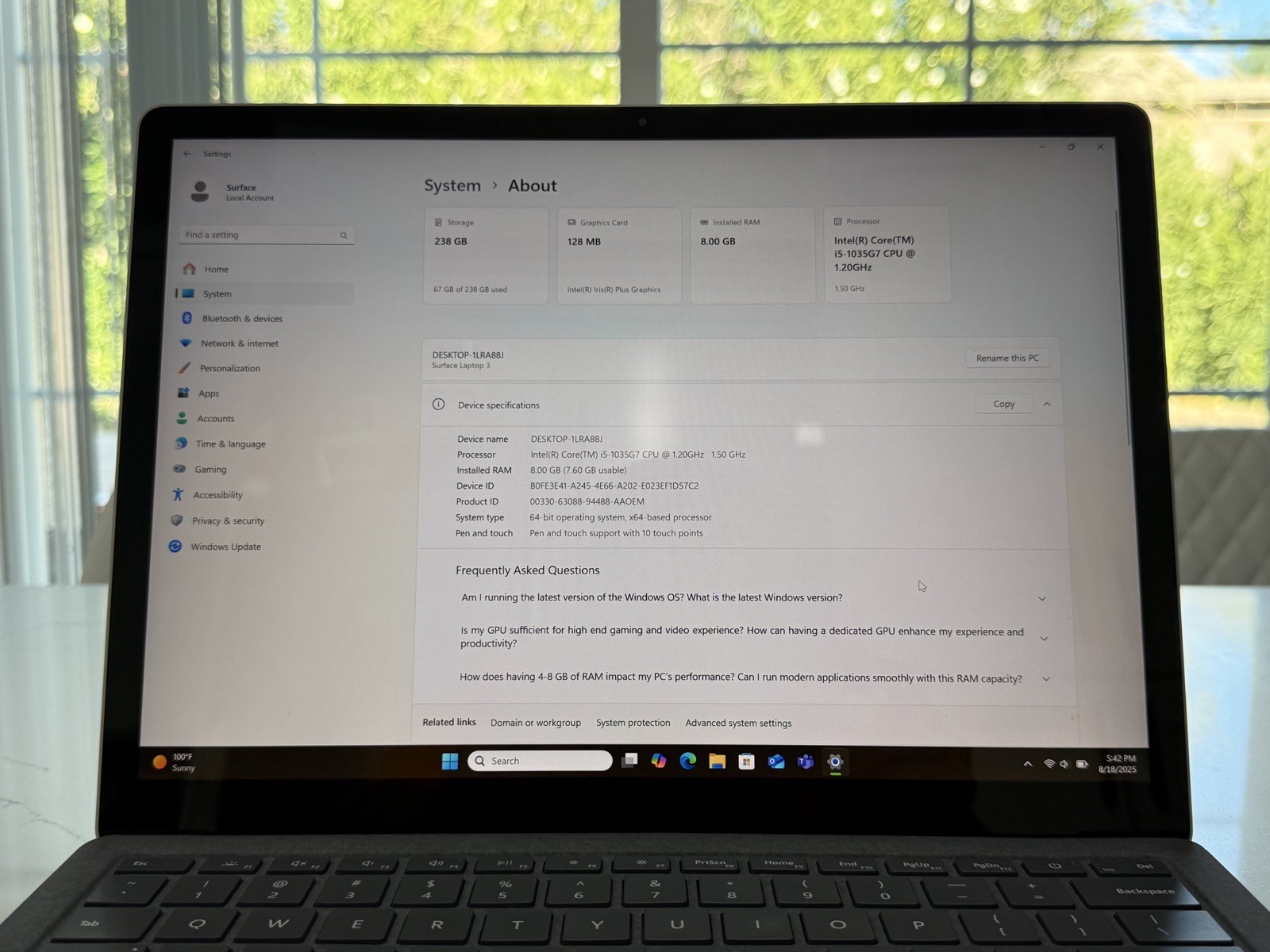 Microsoft Surface Laptop 3 1867 13.5″ Intel i5 10th Gen | 256GB SSD, 8GB RAM