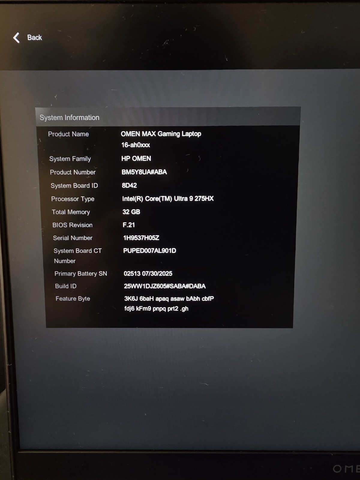 Hp Omen Max 16 16″ Intel Ultra 9 275HX 32GB RAM 1TB SSD RTX 5060 WiFi Gaming