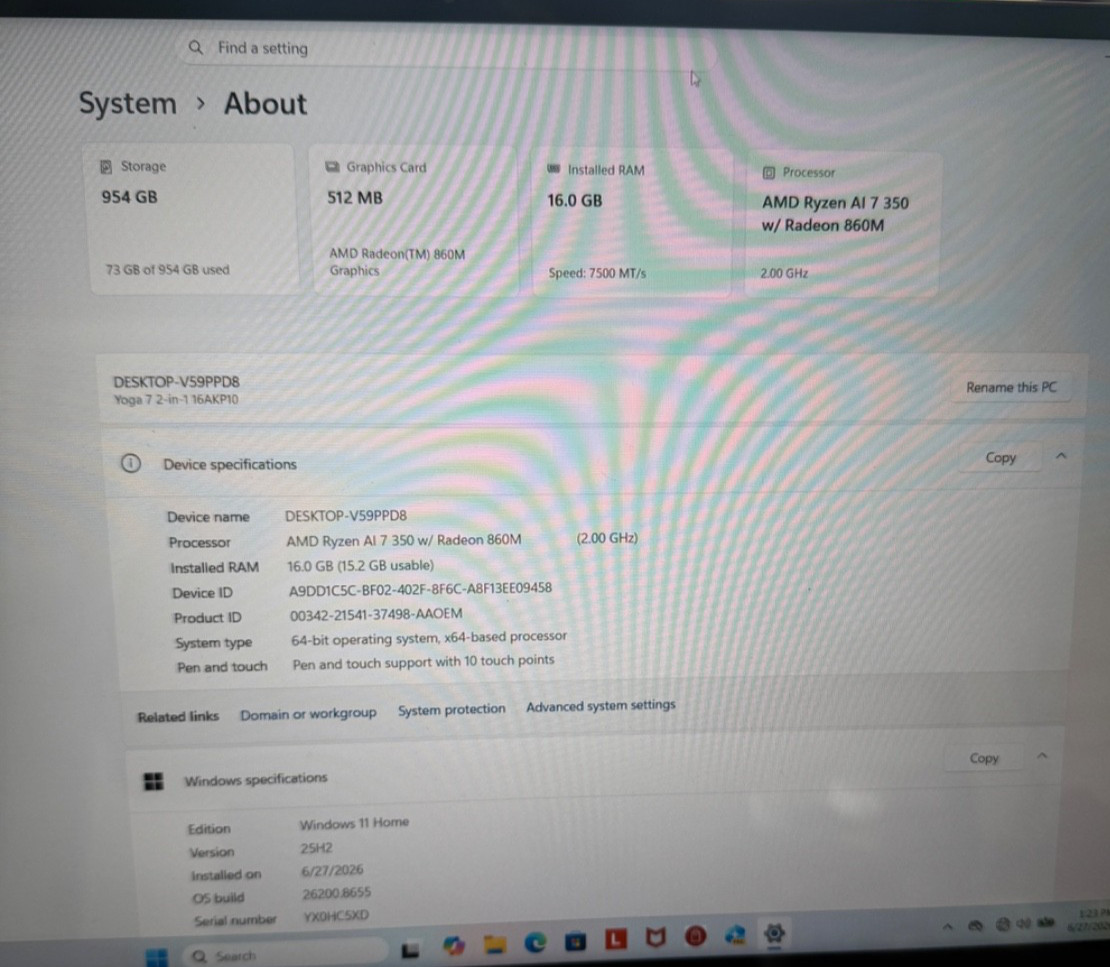 Lenovo Yoga 7 2-in-1 14AHP9 14″Touch Ryzen 7 860M 16GB 1TB SSD PERFECT BATTERY