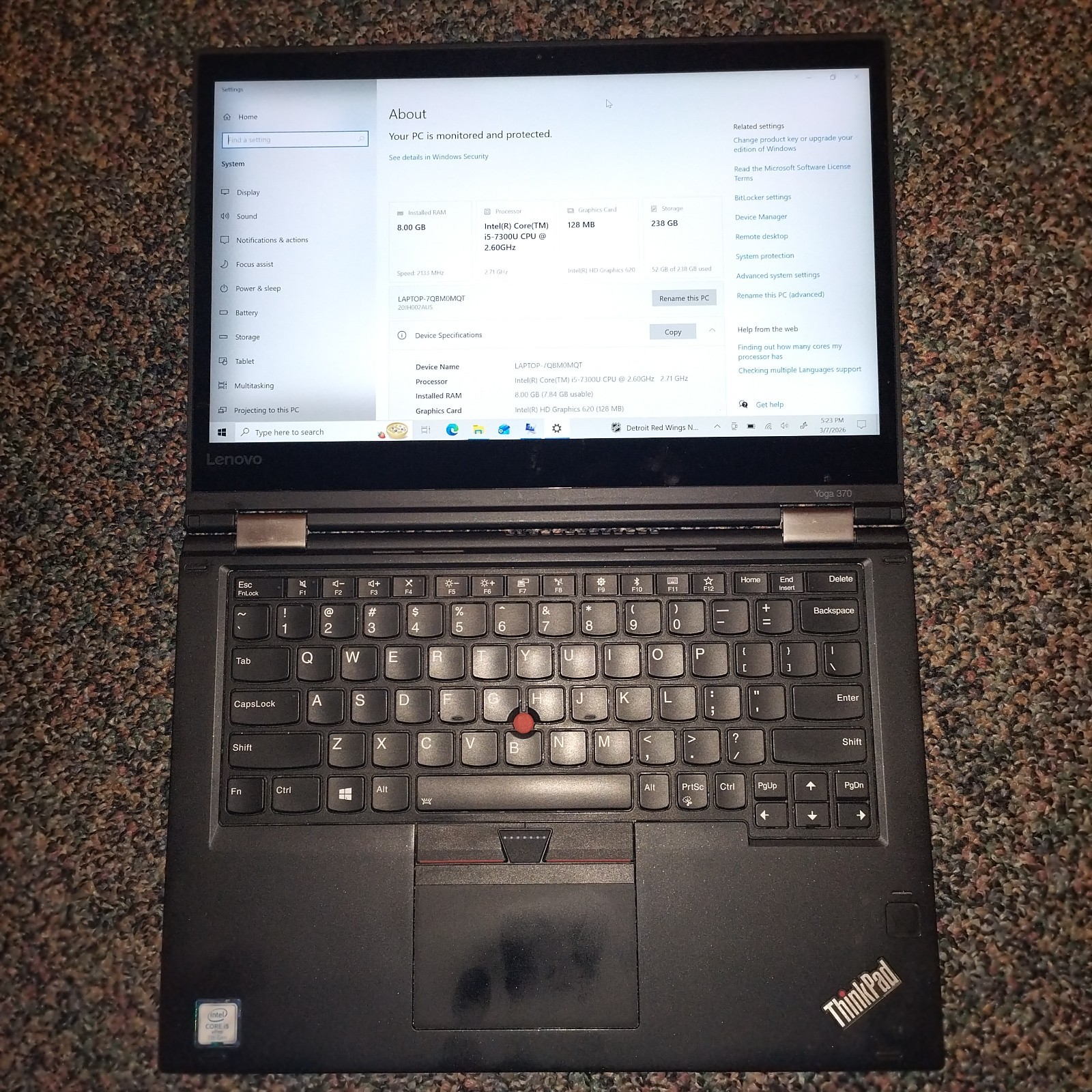 Lenovo ThinkPad Yoga 370 Intel i5-7300U 8GB RAM 256 GB SSD Win 11 Pro