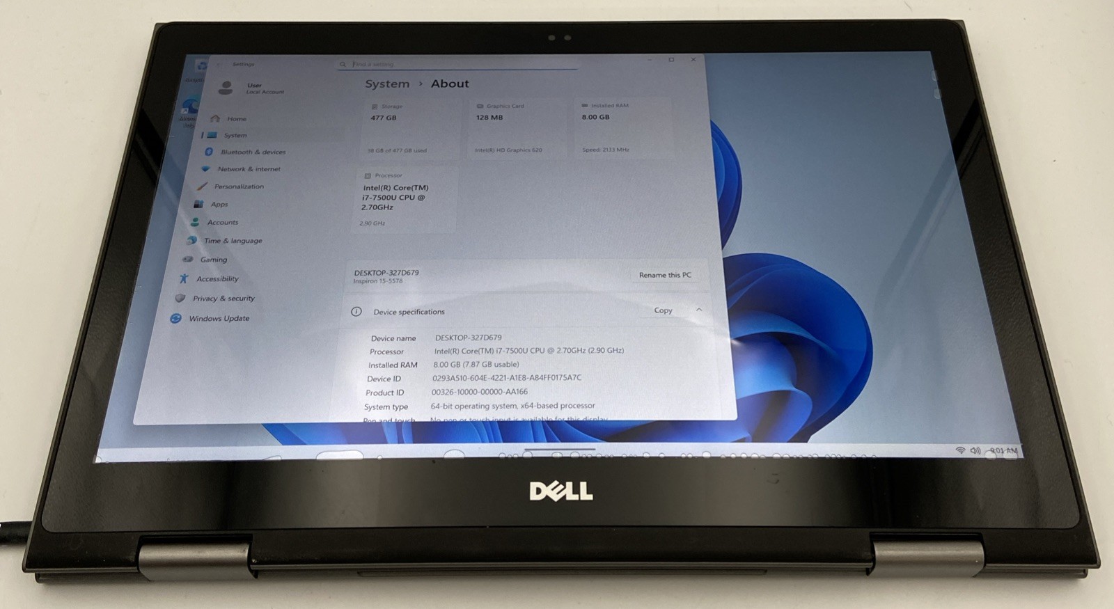 Dell Inspiron 15 5578 2-in-1 Touch i7-7500U @ 2.7GHz 8GB RAM 512GB SSD W11H-READ