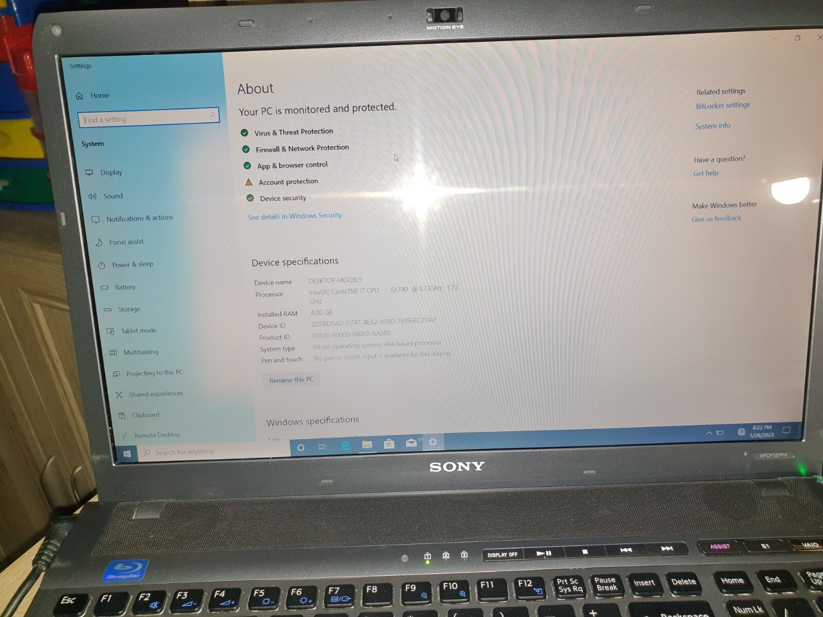 Sony VAIO INTEL CORE I7-740QM 1.73 GHz 16.4IN 500GB 8GB Ram Win 10 Blu-Ray 1080P