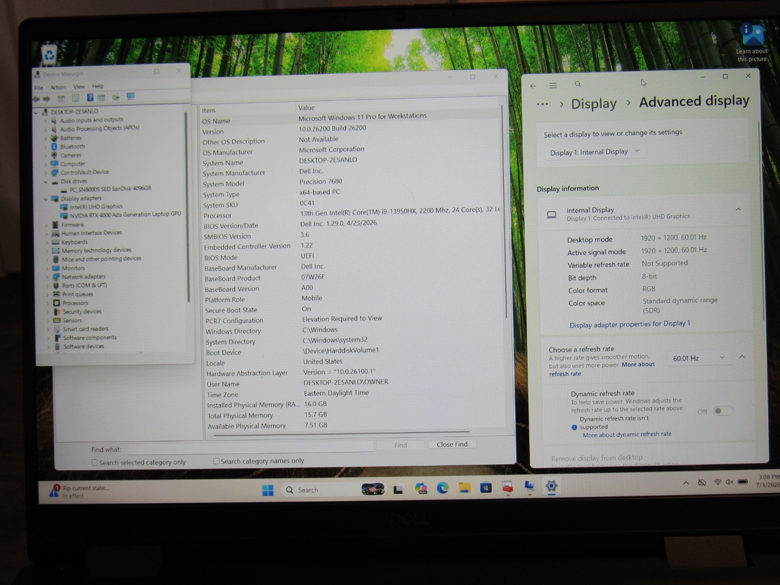 Dell Precision 7680 16″ FHD+ i9 13950HX 13th Gen 16GB CAMM 4TB SSD RTX 4000 Ada