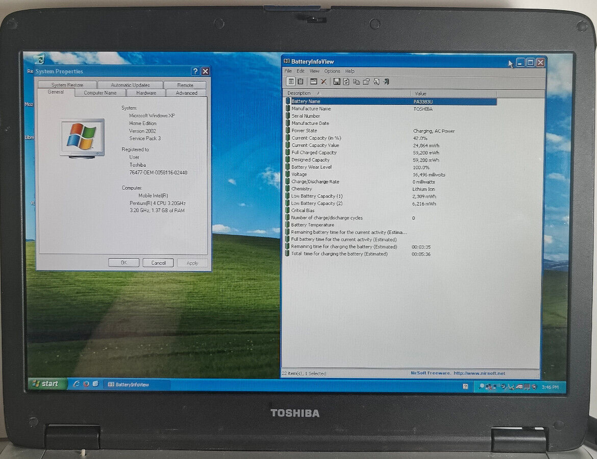 Toshiba Satellite A75-S211 15.4″ Intel Pentium 4 538 3.2GHZ 1.5GB RAM 64GB SD XP