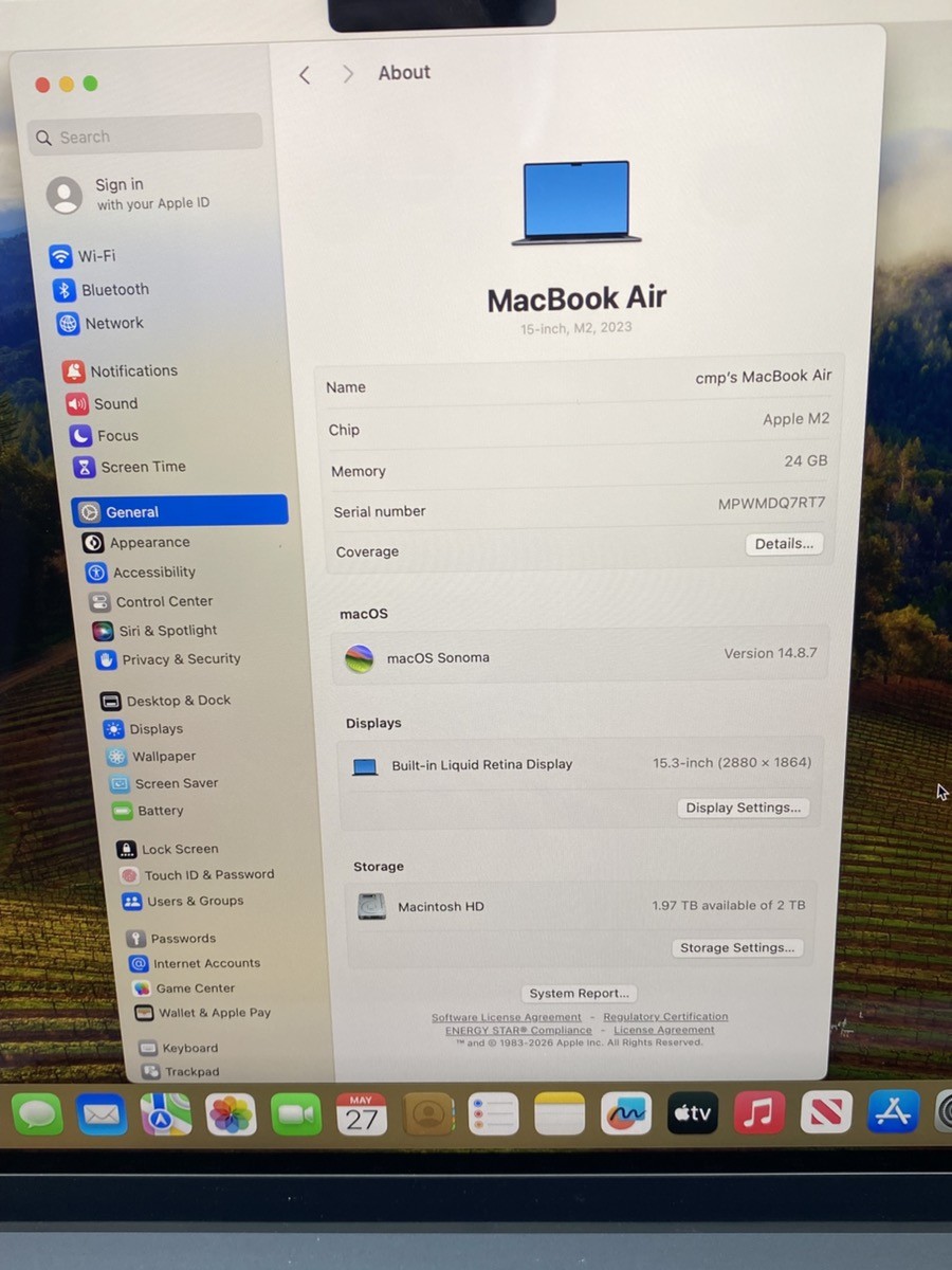 Apple MacBook Air 15″ M2 2TB/24GB Laptop Model: A2941 (CMP125869)