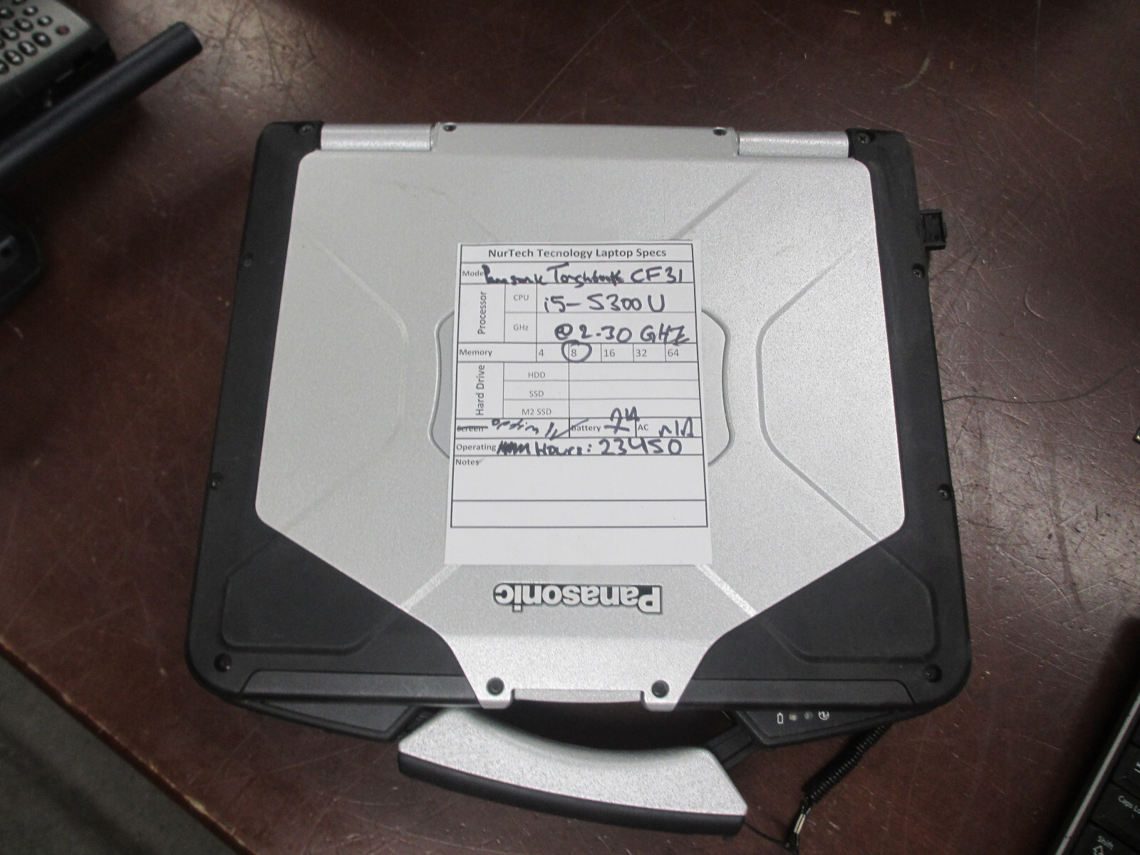 Panasonic Toughbook CF-31 i5 5th 2.3GHz 8GB Laptop+PEN Hours: 23450 NO HDD/OS/AC