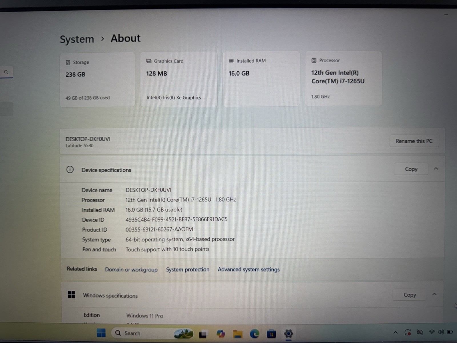 Dell Latitude 5530 15.6″ FHD Touch i7-1265U 256GB SSD 16GB W11P IR-CAM Finger
