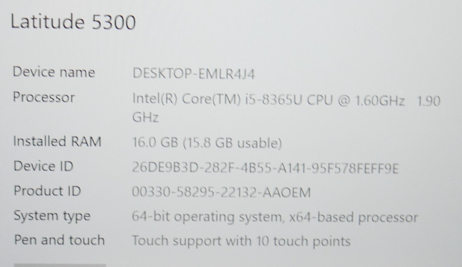 Dell Latitude 5300 Core i5 8365 256GB SSD 16GB Windows 10 Pro webcam Touchscreen