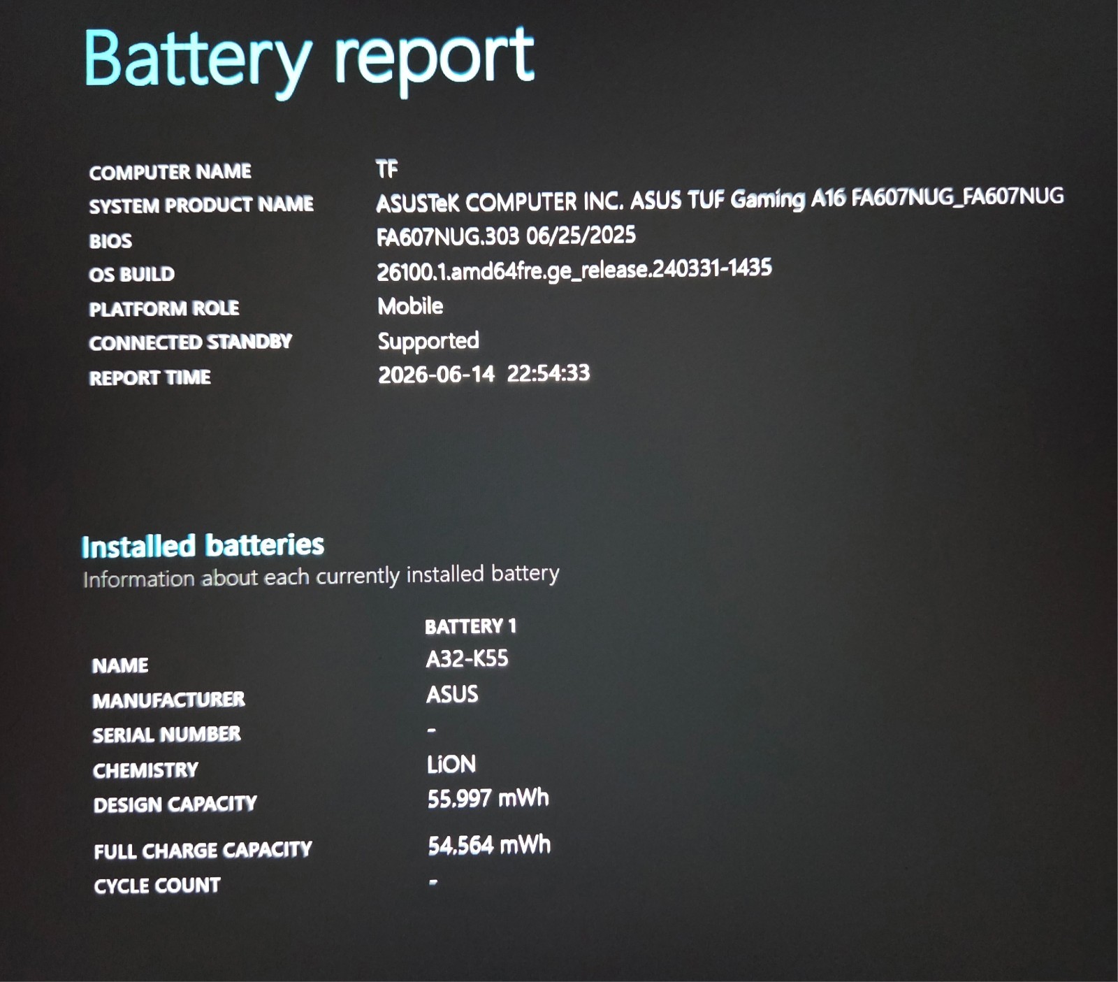 ASUS TUF A16 FA607NUG 16″ AMD 7 7445HS RTX 4050 16GB DDR5 512GB – 97% Battery