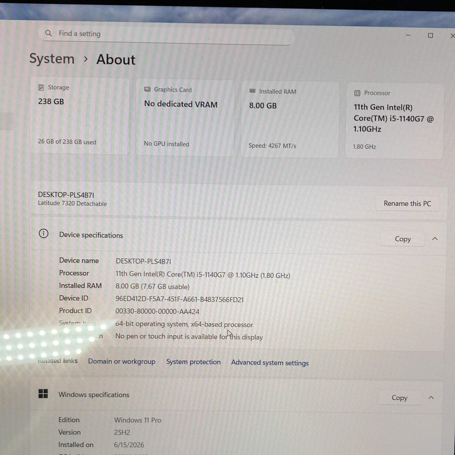 Dell Latitude 7320 13.3″ Core i5-1140G7 1.1GHz 8GB RAM 256GB SSD WIN 11