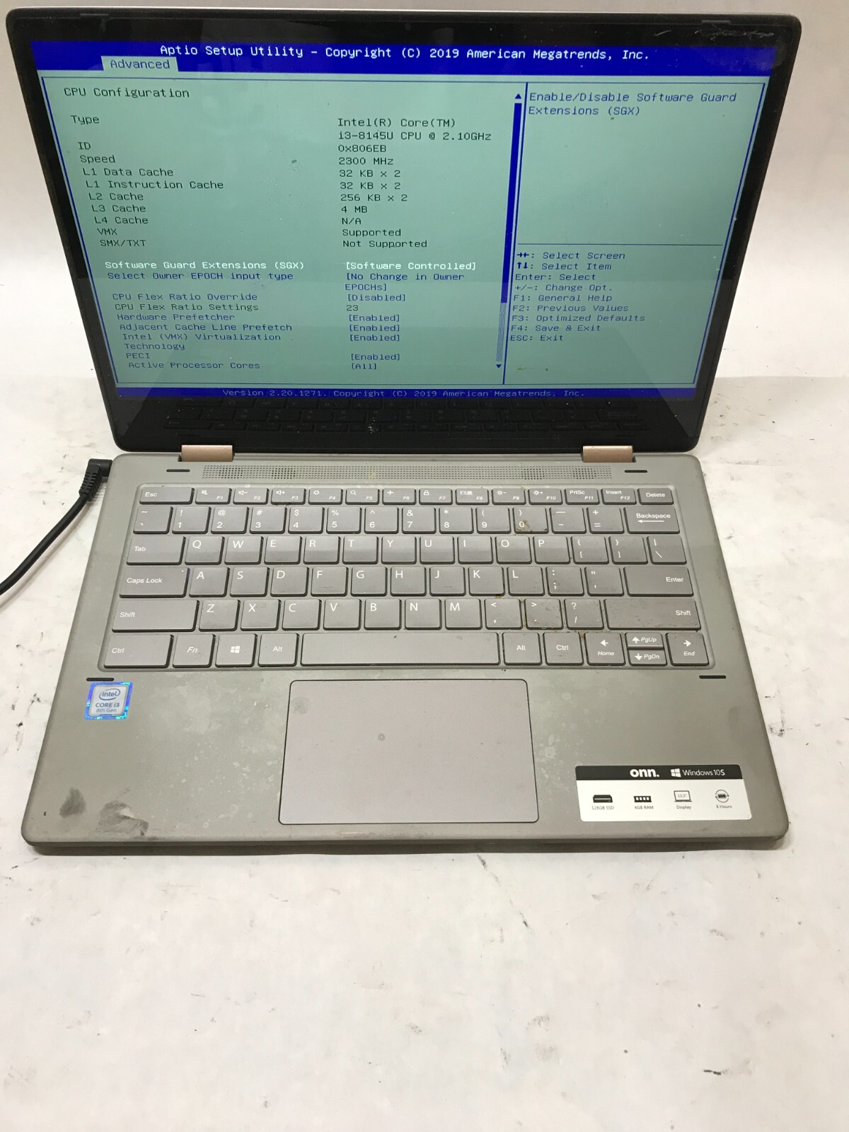 Onn 100002434 13″ Intel i3-8145U 4GB RAM NO SSD/OS For Parts/Repair AS IS!! – DW