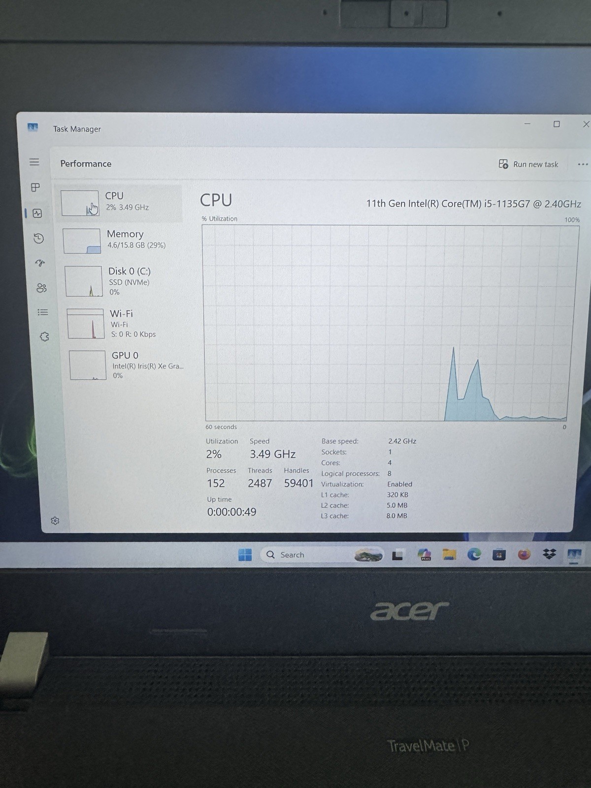 Acer TravelMateP214-11geni5-1135G7 2.4GHz 16gb RAM 512gb SSD 14″ FHD Win 11 Pro.