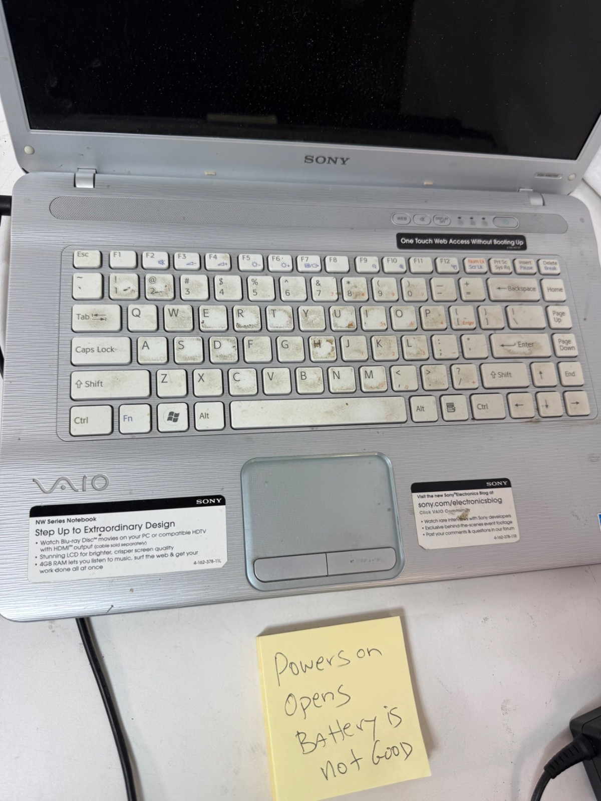 Sony VAIO PCG-7184L Laptop Silver NW Series Windows 7 For Parts/Repair As-Is