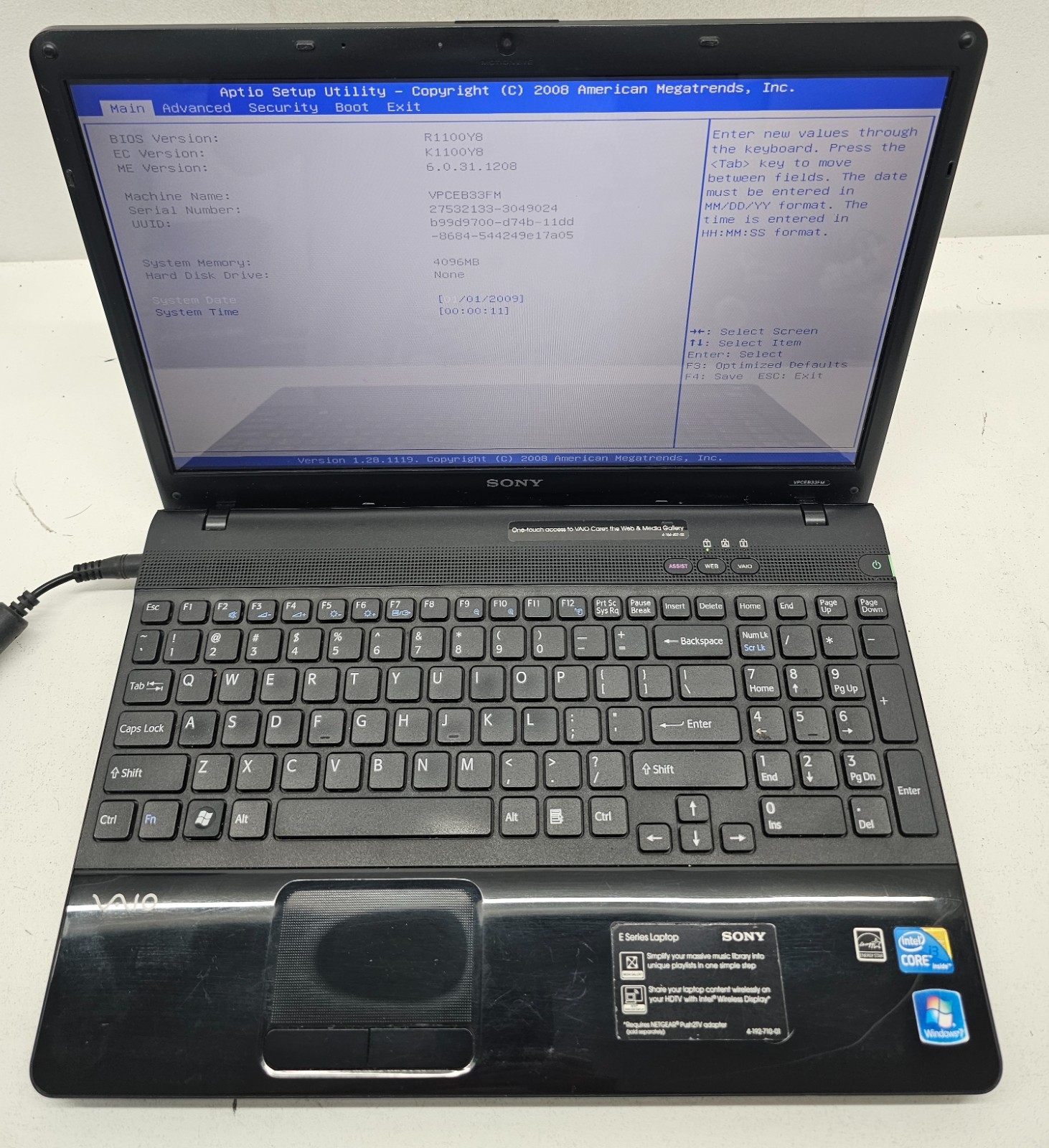 Sony VAIO VPCEB33FM 15.6″ Laptop Intel Core i3-370M 4GB Ram NO HD/OS (FL)