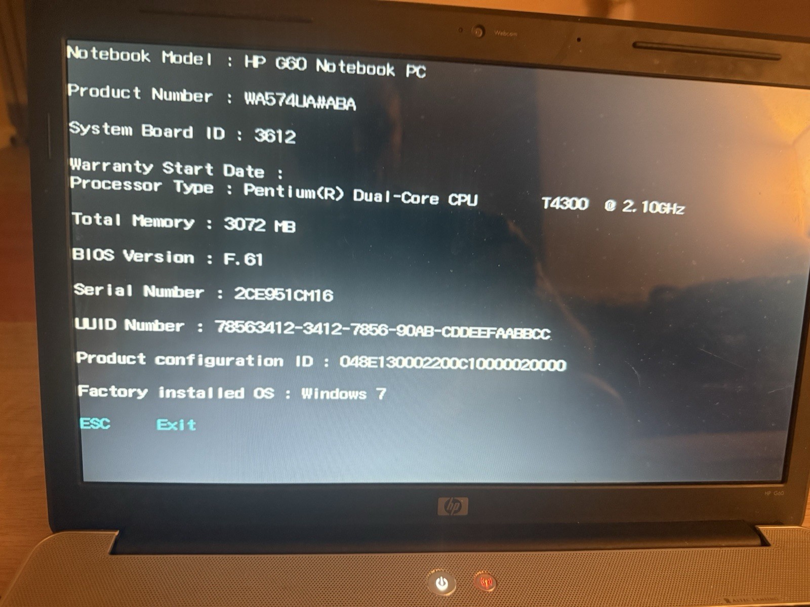 HP G60 15.6″ Laptop Pentium Dual-Core T4300 2.1GHz 3GB RAM No OS