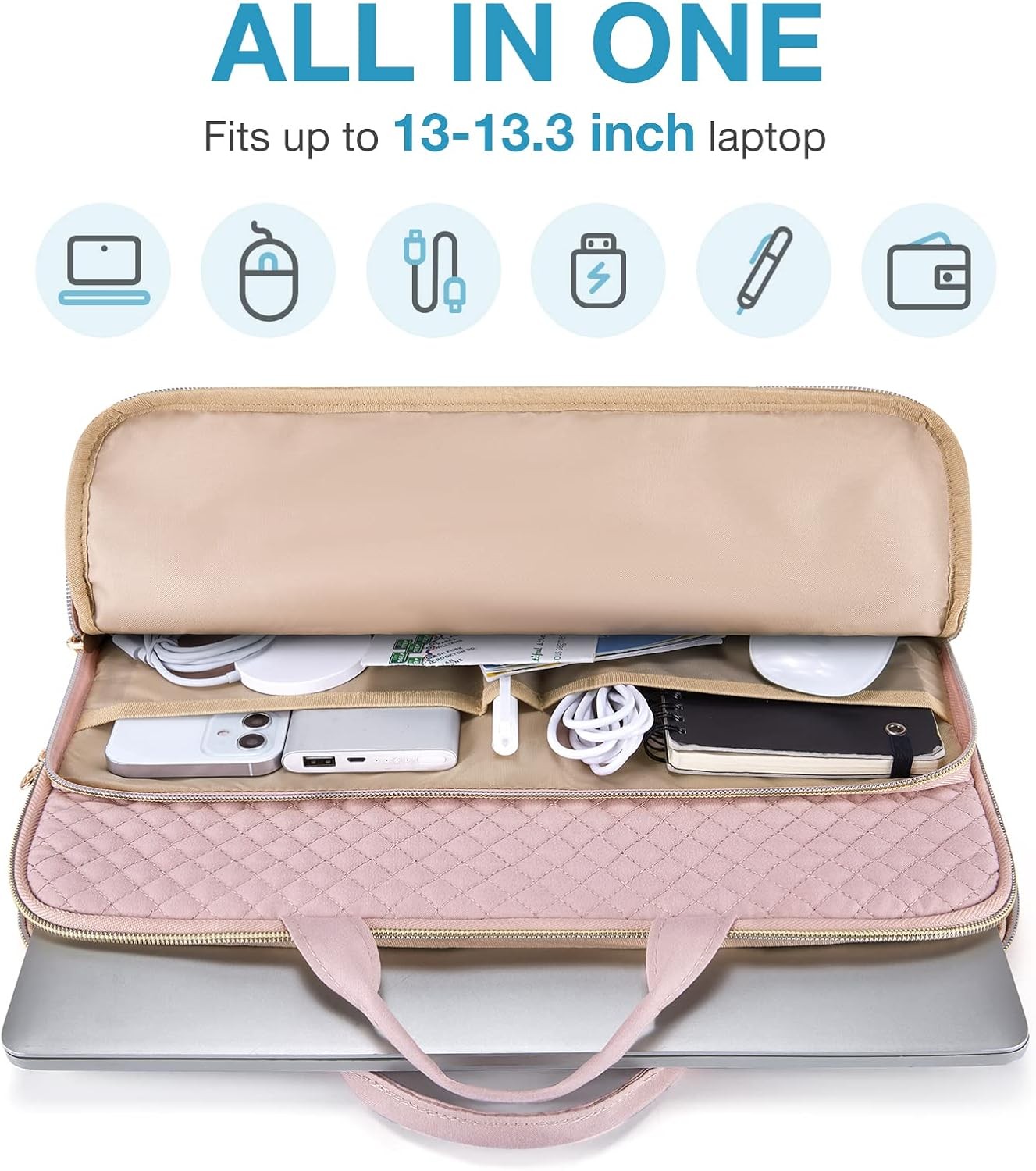 Laptop Case Compatible with MacBook Pro 14 Inch, MacBook Air, Beige Carrying Bag