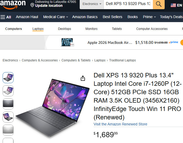 BUNDLE ⭐ SALE ⭐ Dell XPS 9320 13.4″ Intel i7 16GB RAM 500GB SSD LAPTOP Computer