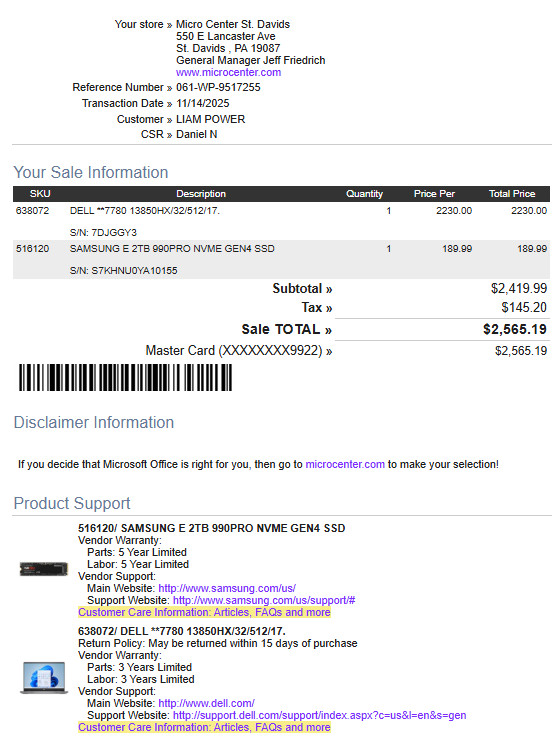 Dell Precision 7780 Mobile Workstation with 4TB SSD Added- Barely Used- $2500new