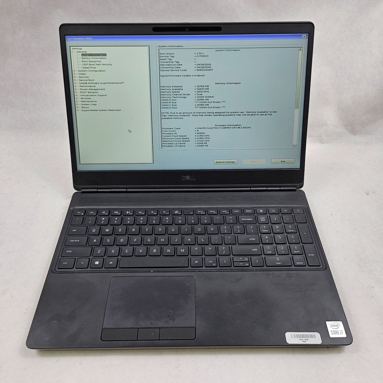 Dell Precision 7550 15.6″ FHD i7-10875H 32GB 512GB SSD NVIDIA RTX 3000 No OS