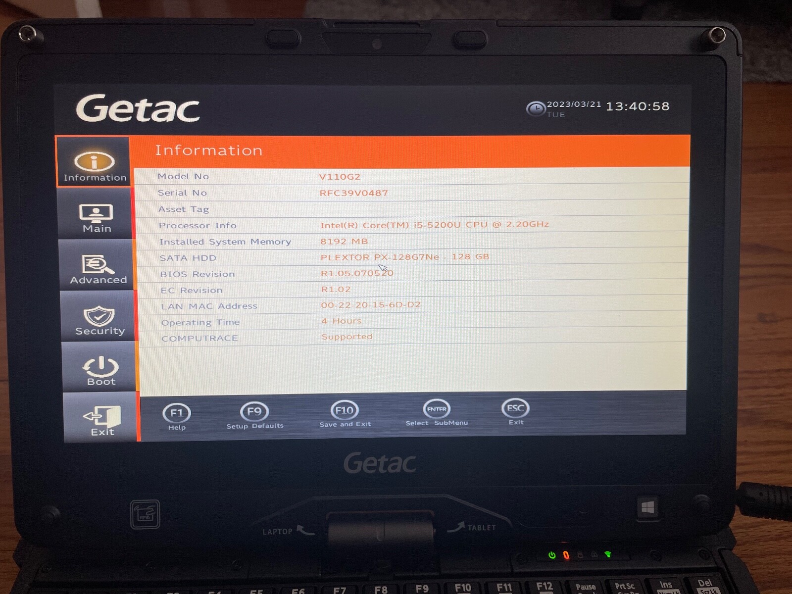 Getac v110 Intel Core i5-5200U 8GB RAM 128GB SSD ( LOW operating of 3-4 Hours!)