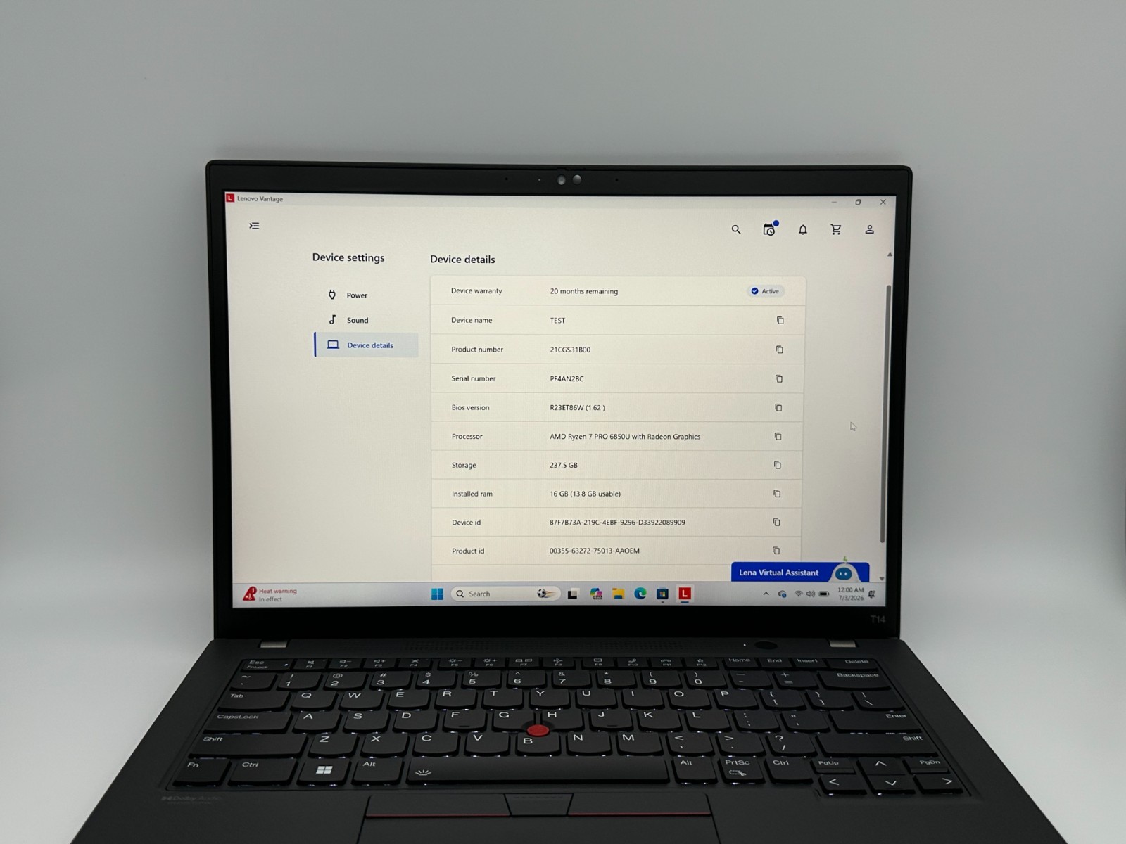 Lenovo ThinkPad T14 Gen 3 Laptop AMD RYZEN 7 PRO 6850U 16GB RAM 256GB SSD W11P