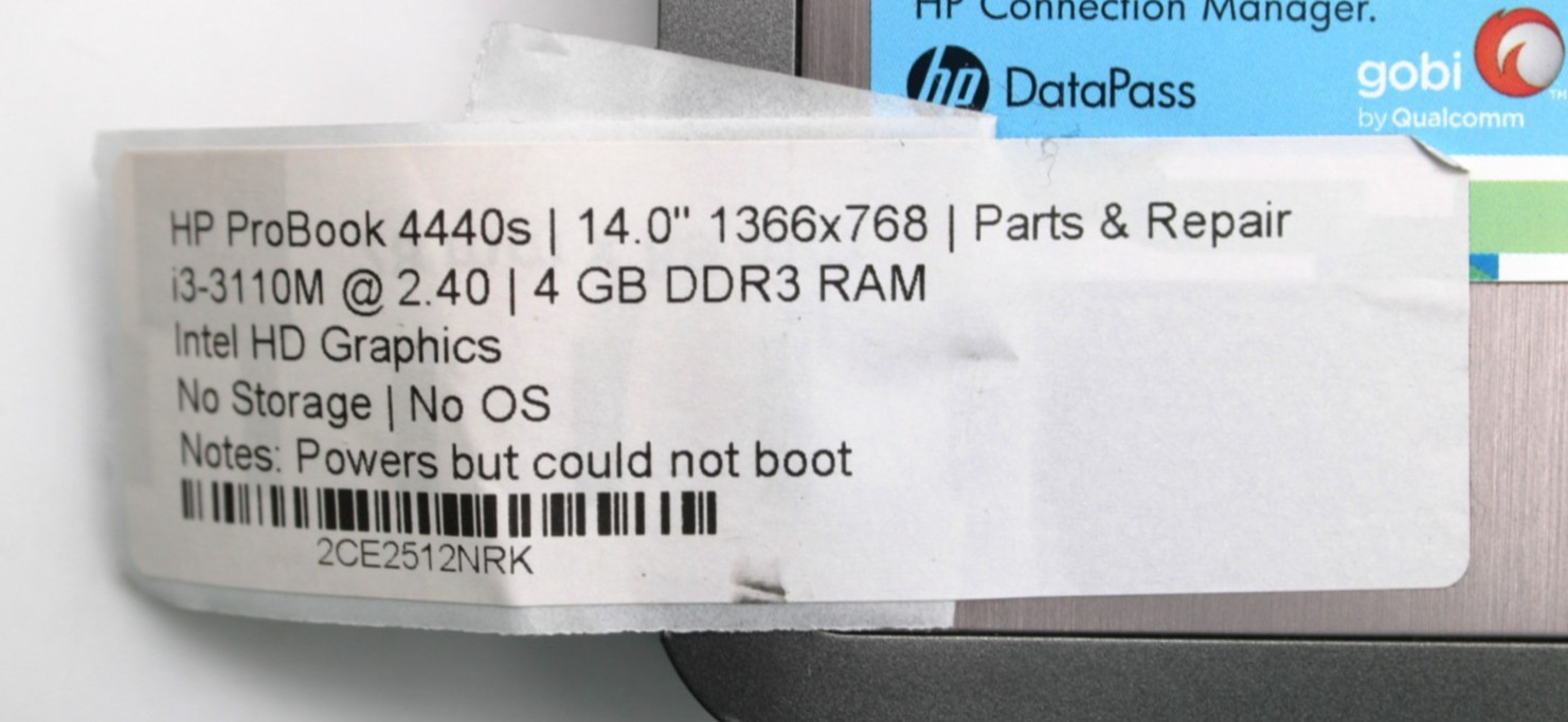 HP ProBook 4440s i3-3110M@2.4GHz 4GB DDR3 NO STORAGE OR OS *PARTS/REPAIR*
