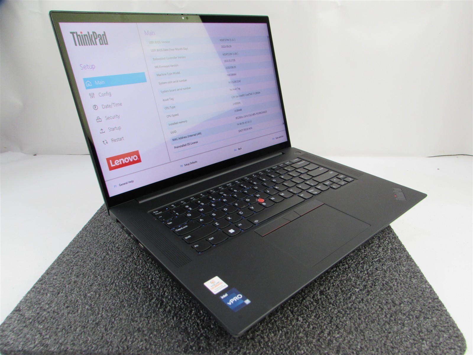 LENOVO THINKPAD P1 (GEN 5) 4K TOUCH I7-12800H NO SSD 16GB RAM RTX A1000 WIN 11