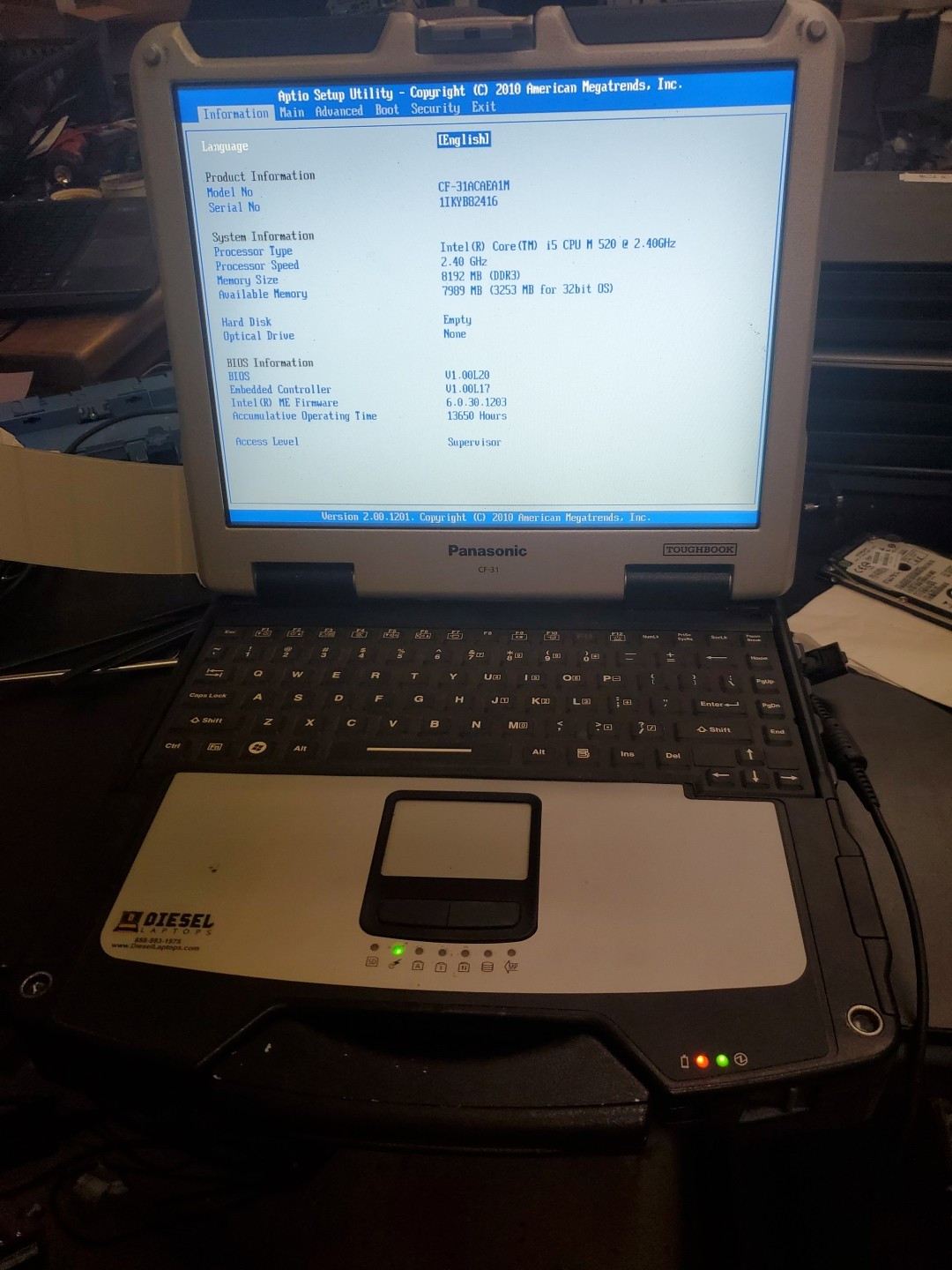 Panasonic Toughbook CF-31 MK-1 i5 520M @ 2.40GHz 8GB 13420HRS Diesel Rubber Kb