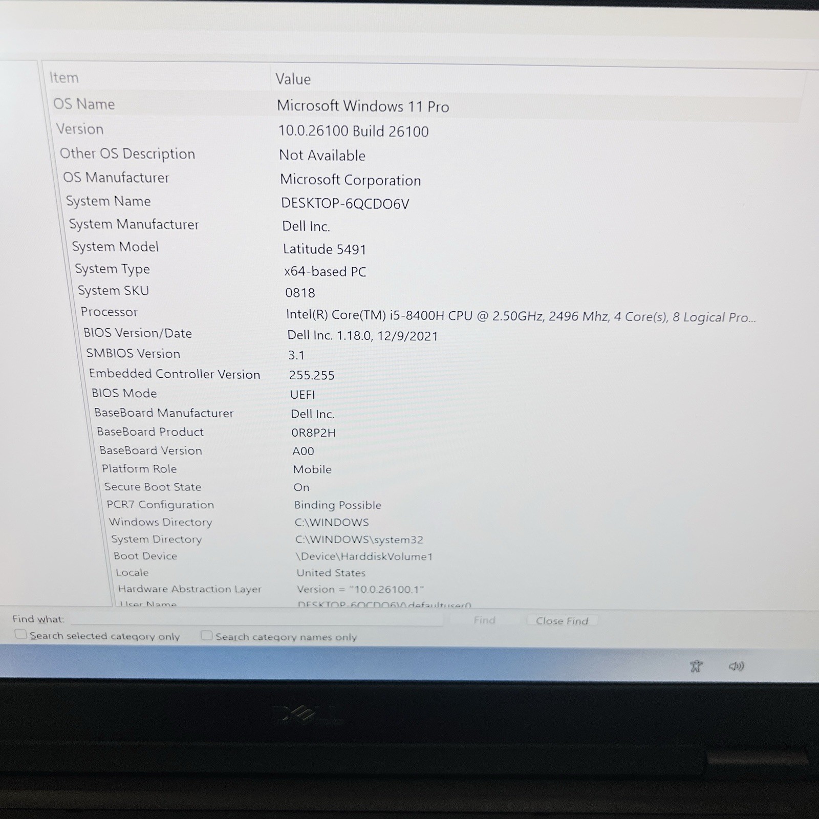 DELL LATITUDE 5491 Intel i5-8400H 2.50GHz 8GB RAM 256GB NVME – Windows 11 Pro