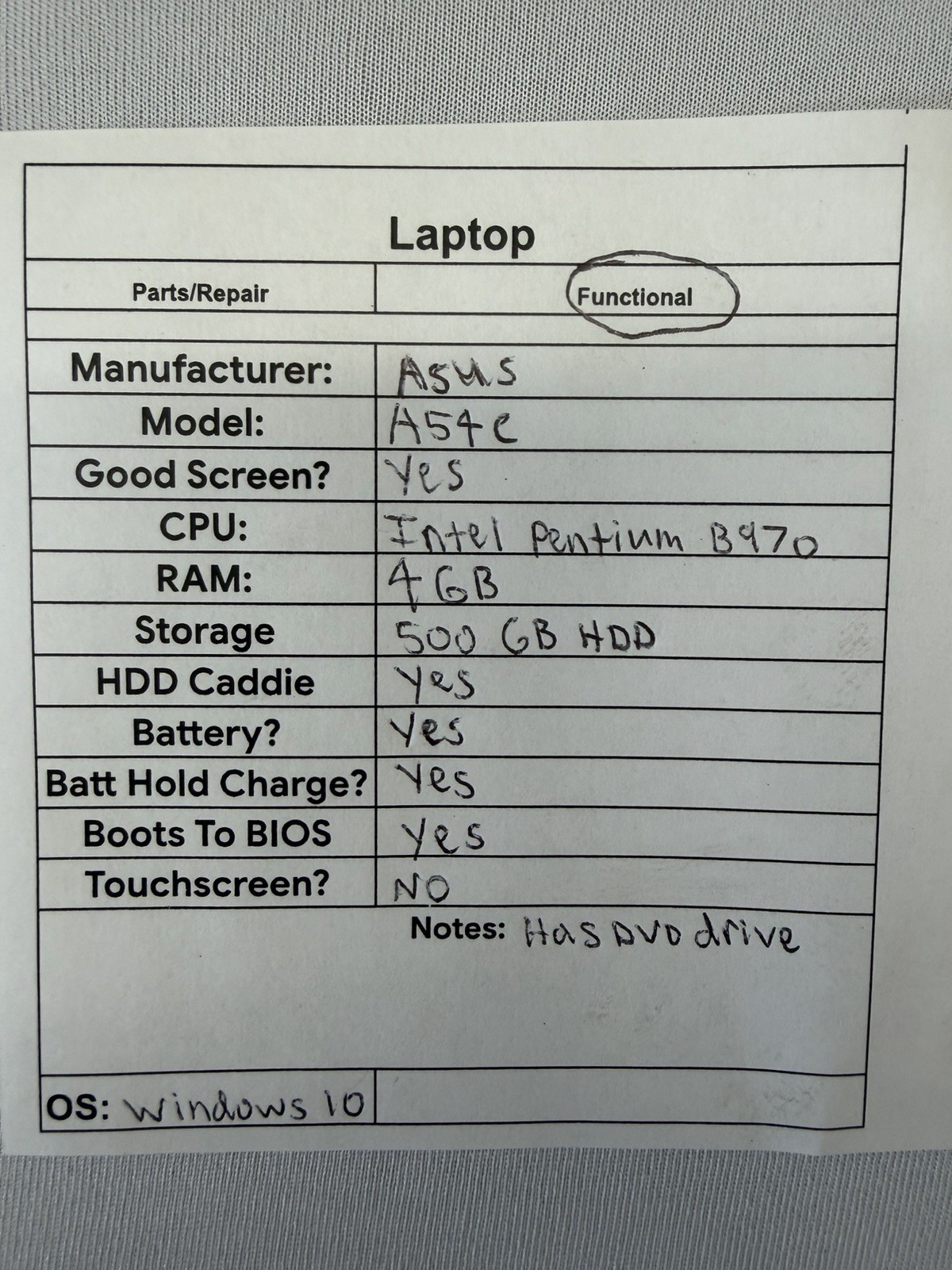 Asus A54C Laptop – Good Screen – Intel Pentium B970 – Read Des