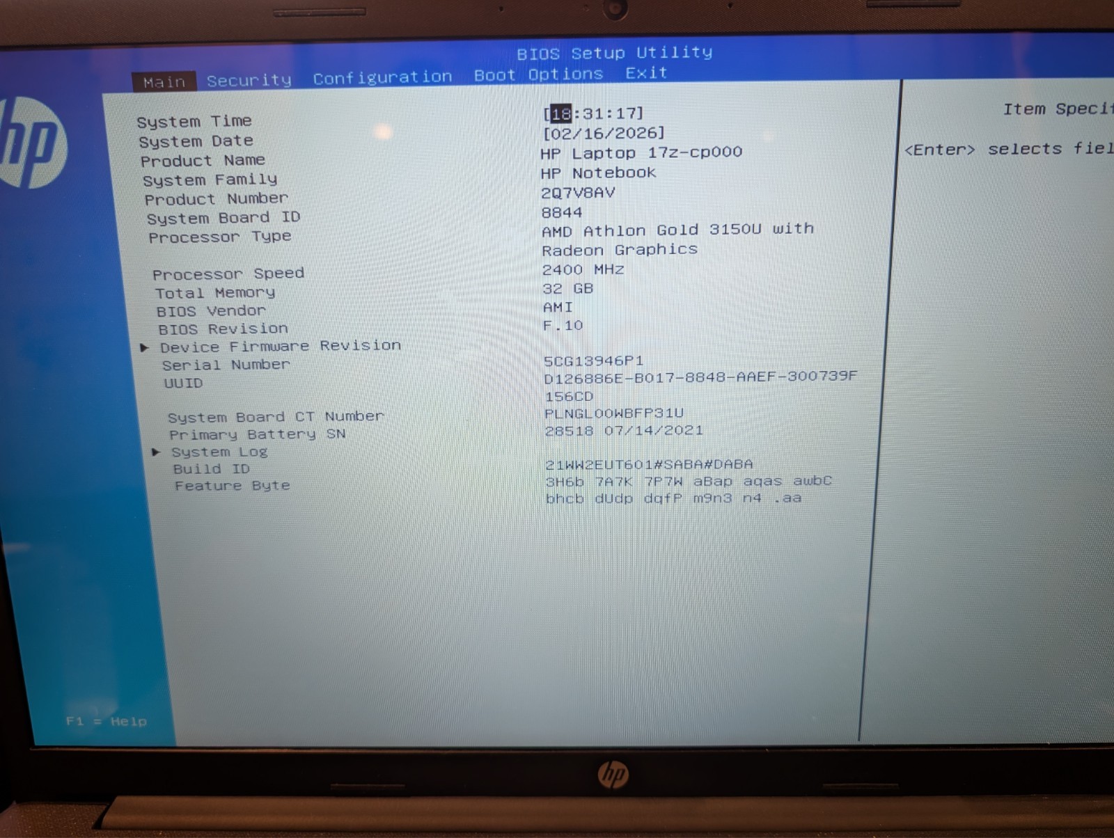 HP 17z-cp200 17.3″ HD+ AMD Athlon Gold 3150U 32GB RAM 1TB SSD W11H Black