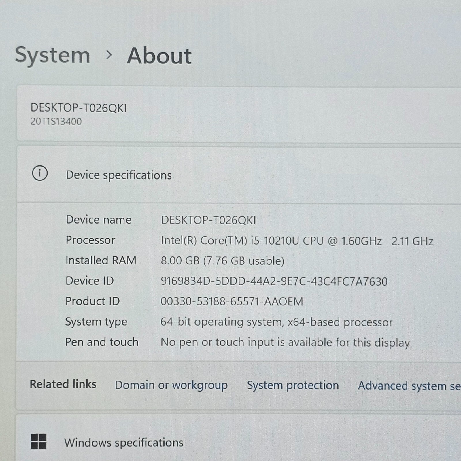 LENOVO THINKPAD T14S I5-10210U@1.60 GHZ 8GB RAM 256GB M.2. SATA W11P WAC *READ
