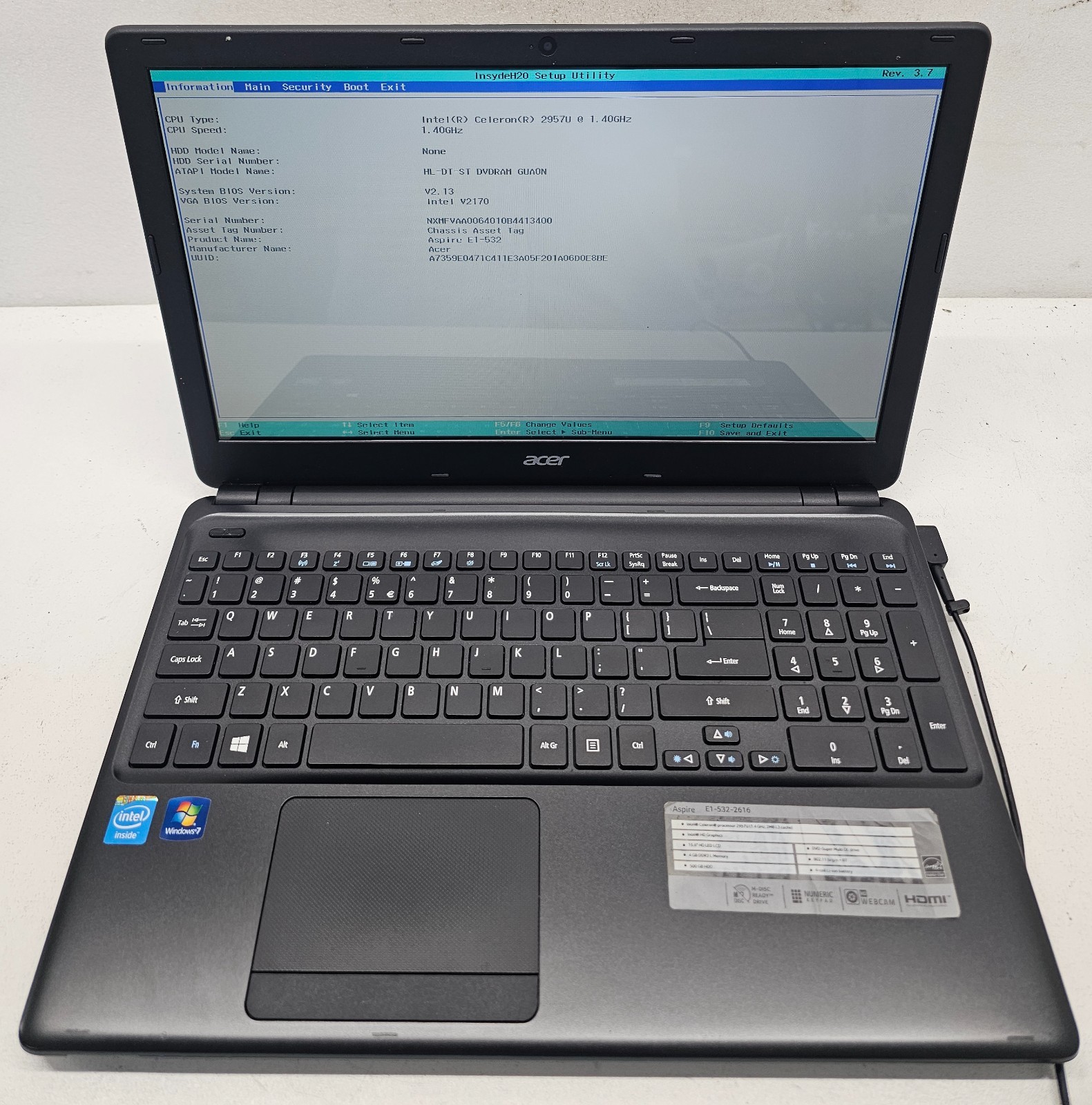 Acer Aspire E1-532-2616 15.6″ Laptop Intel Celeron 2957U 4GB Ram NO HD/OS (FL)