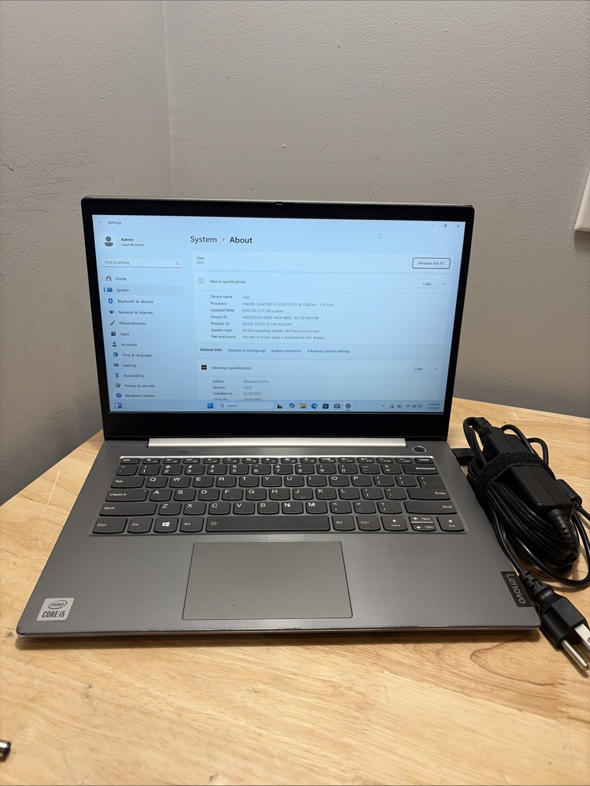 Lenovo ThinkBook 14 IIL Core i5-1035G1 1.0GHZ 8GB 256GB WCam WiFi Win11 Cord