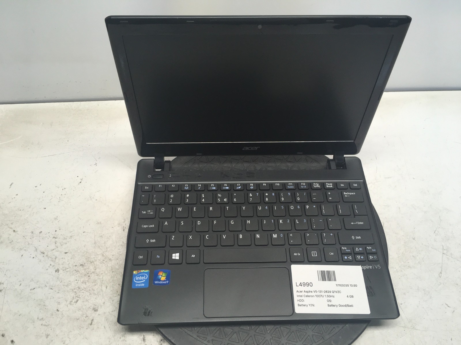 Acer Aspire V5-131-2629 Q1VZC Intel Celeron 1007U 1.5GHz 4 GB NO HDD